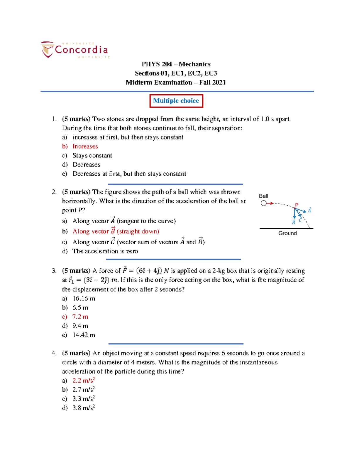 2021 Fall Midterm And Solutions - PHYS 204 – Mechanics Sections 01, EC1 ...