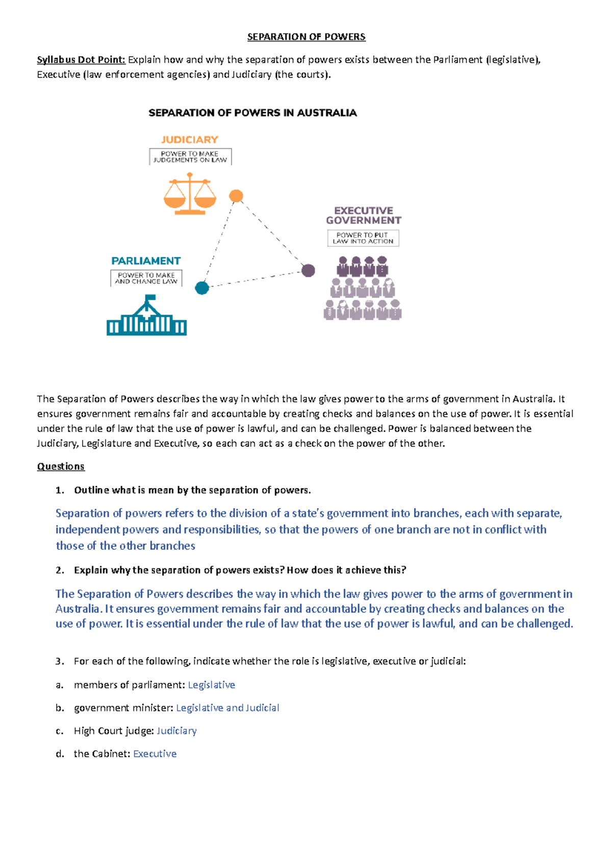 1 Separation Of Powers Worksheet - SEPARATION OF POWERS Syllabus Dot ...