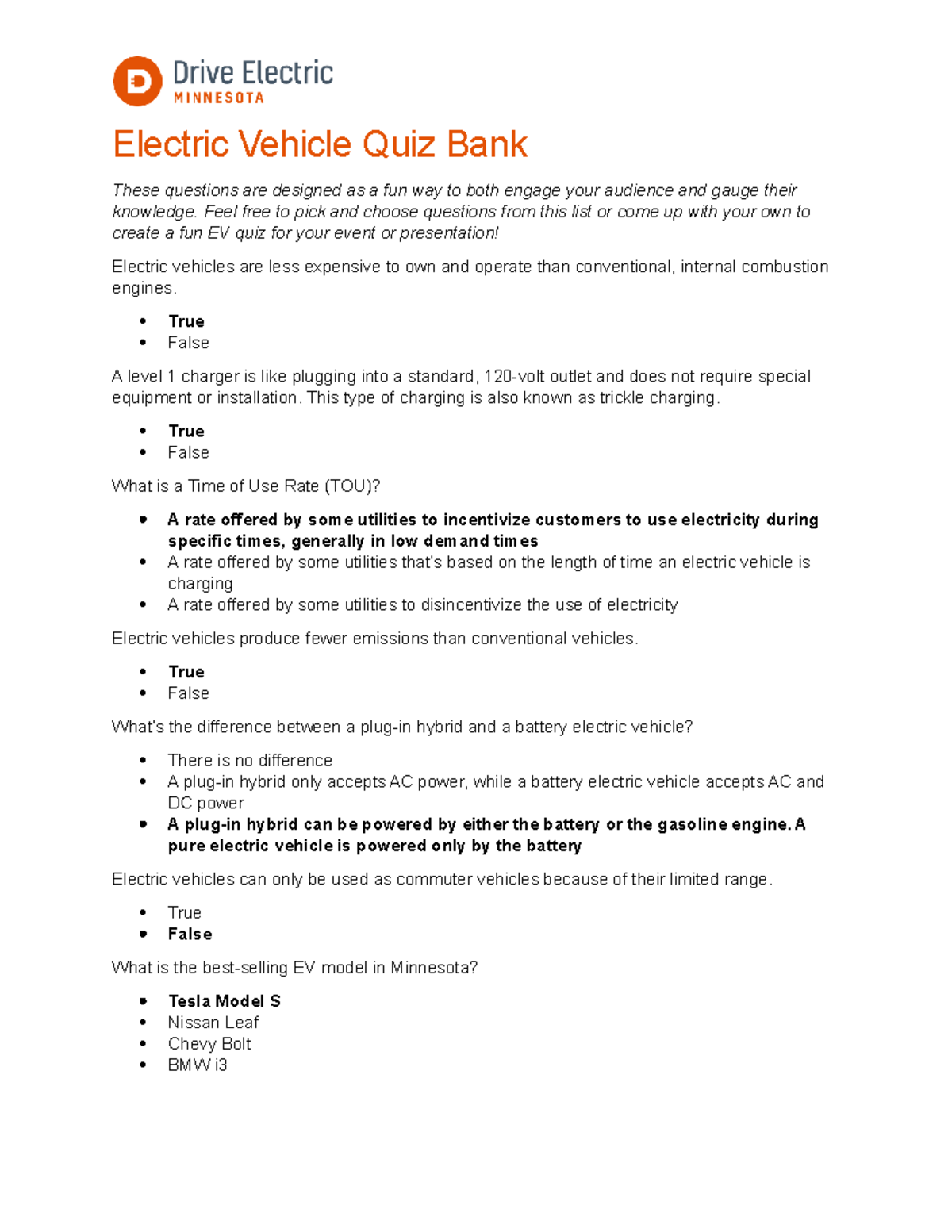Electricvehiclequiz Electric Vehicle Quiz Bank These questions are