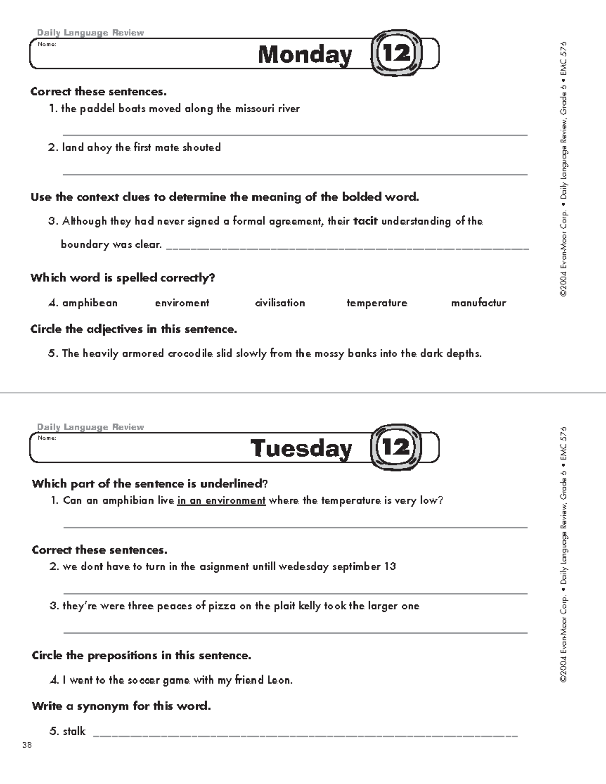 Srinikha - grammar week 12 - 38 ©2004 Evan-Moor Corp. • Daily Language ...