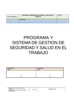 Modelo Programa Y Sistema DE Gestion DE Seguridad Y Salud EN EL Trabajo V3  - LOGO EMPRESA PROGRAMA Y - Studocu