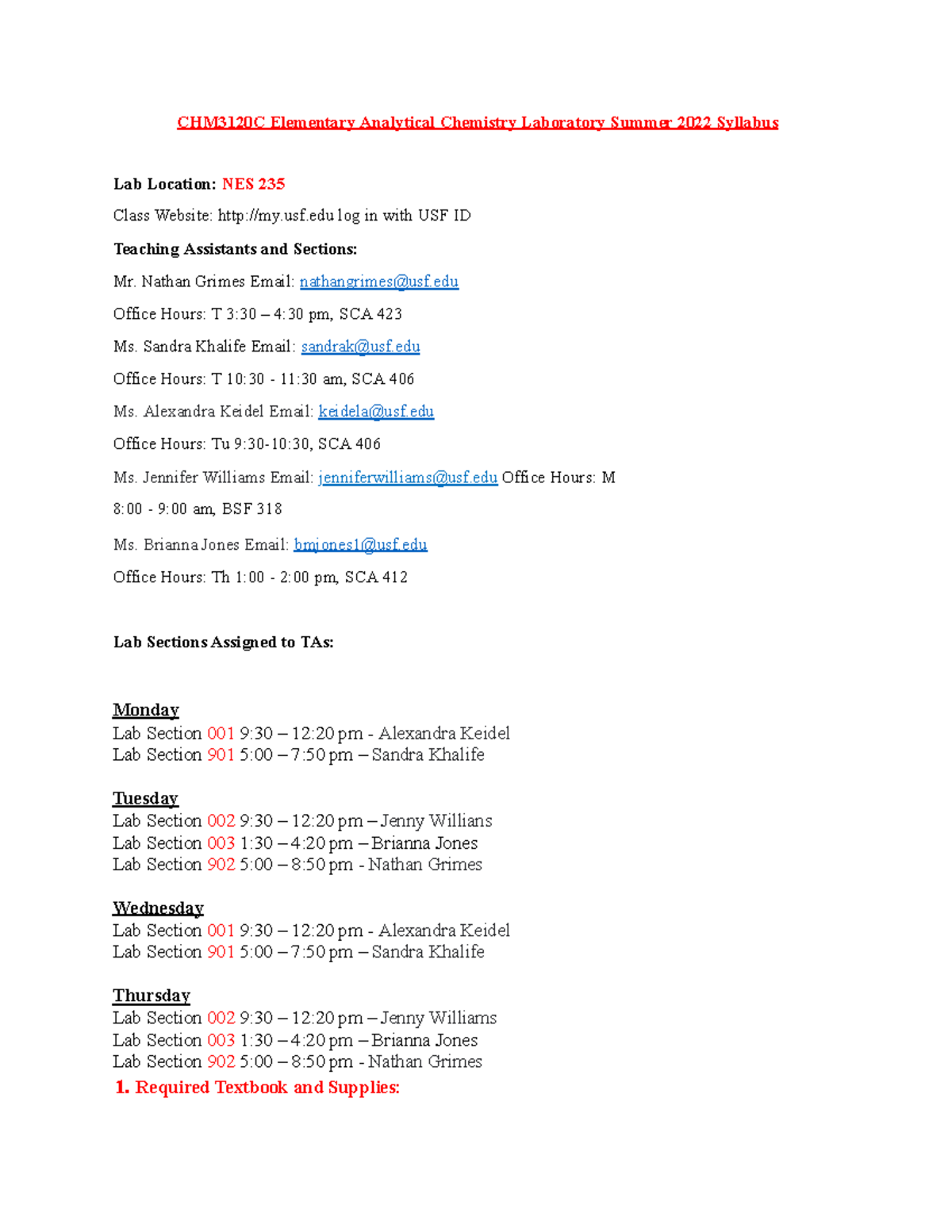 Lab+Syllabus+CHM3120C+Summer+2023 - CHM3120C - USF - Studocu