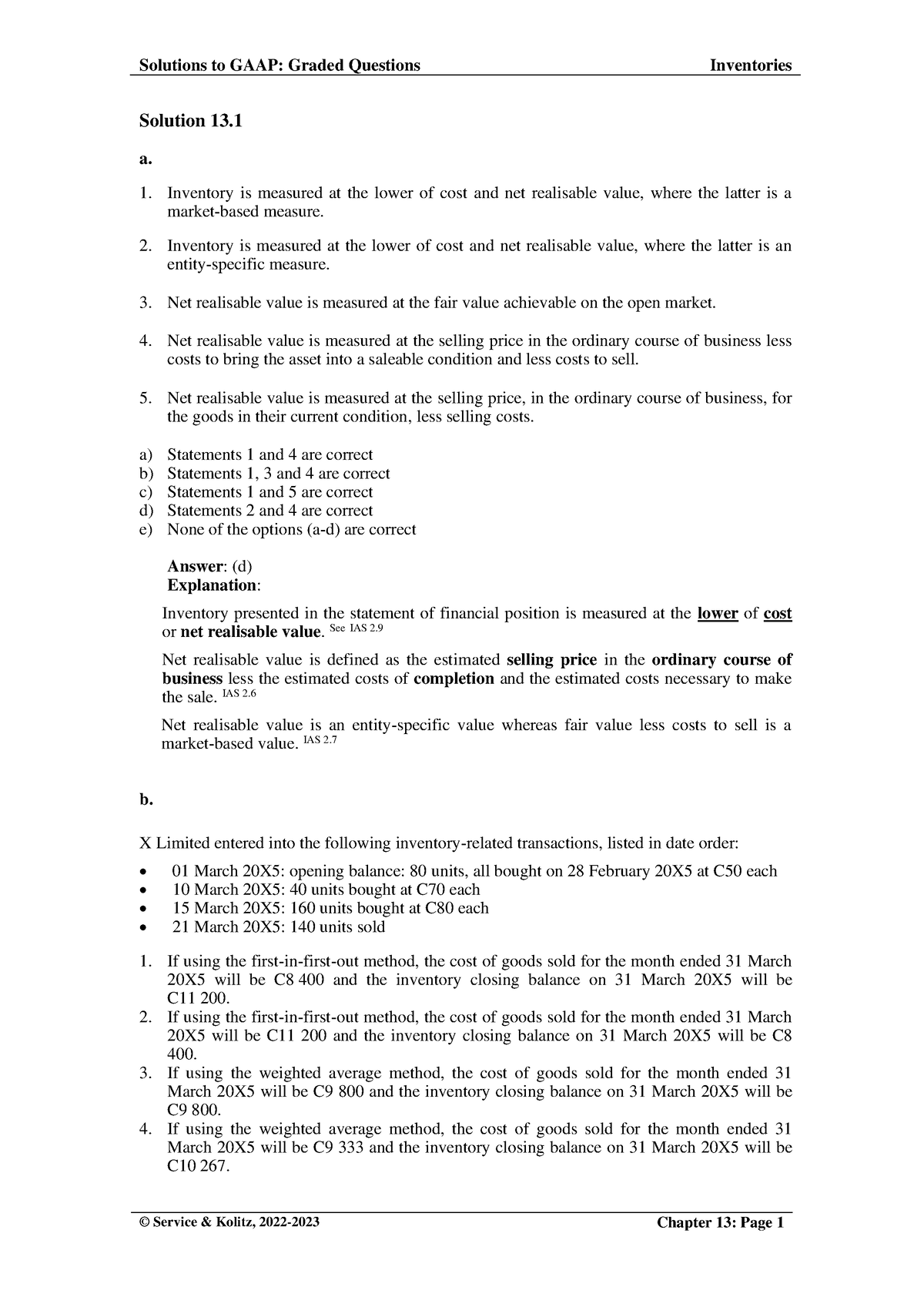 13 Inventories S22 - Final - Solution 13. A. 1. Inventory Is Measured 