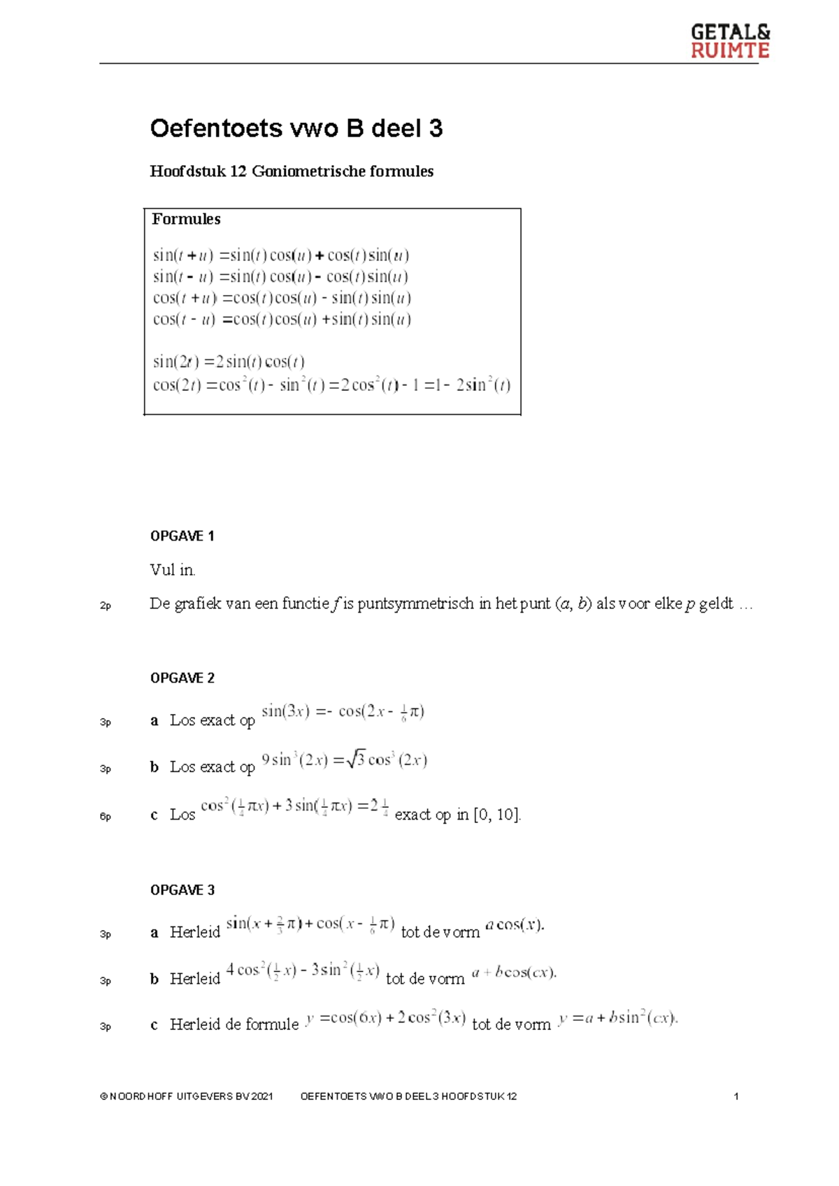 Getal En Ruimte VWO Deel 3 - H12 Oefentoets - Oefentoets Vwo B Deel 3 ...