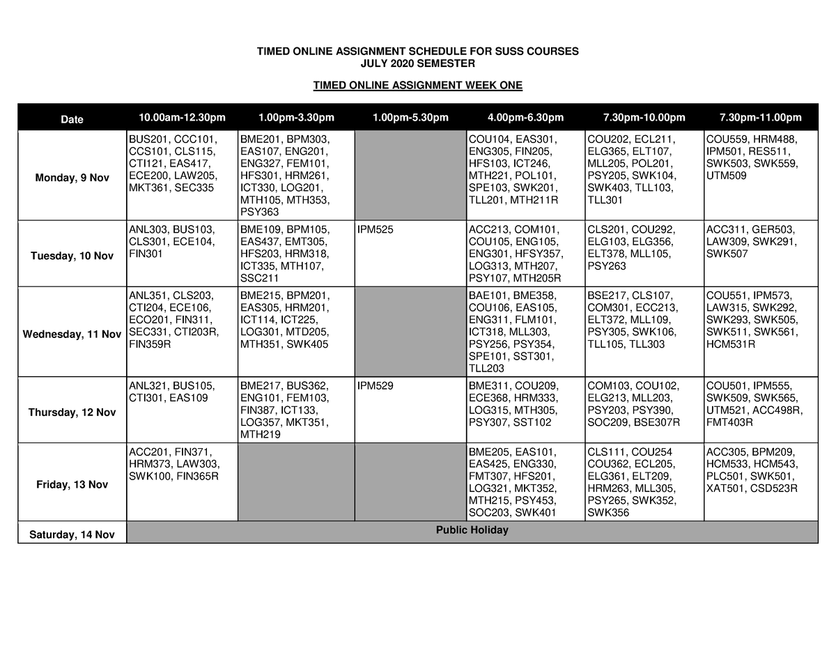 suss timed online assignments