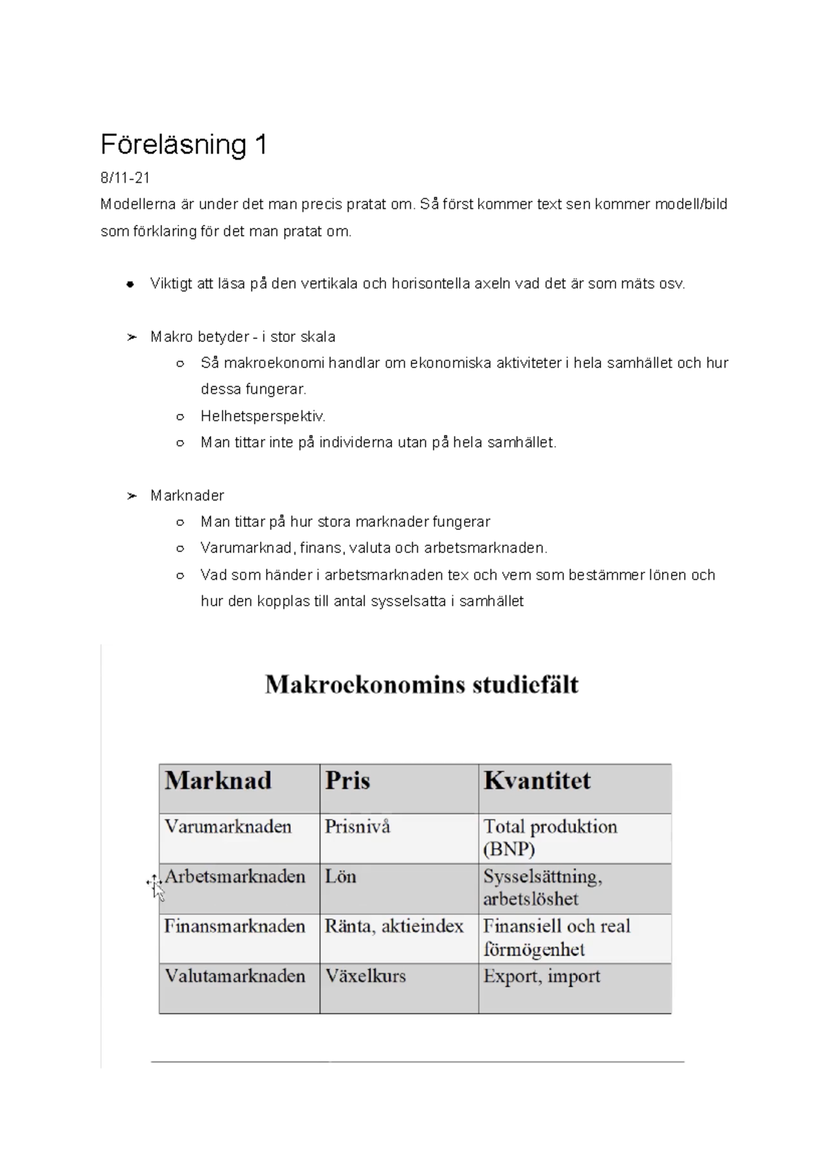 Föreläsning 1 Makroekonomi Sammanfattning. Makroekonomi 1NA835 2021 ...