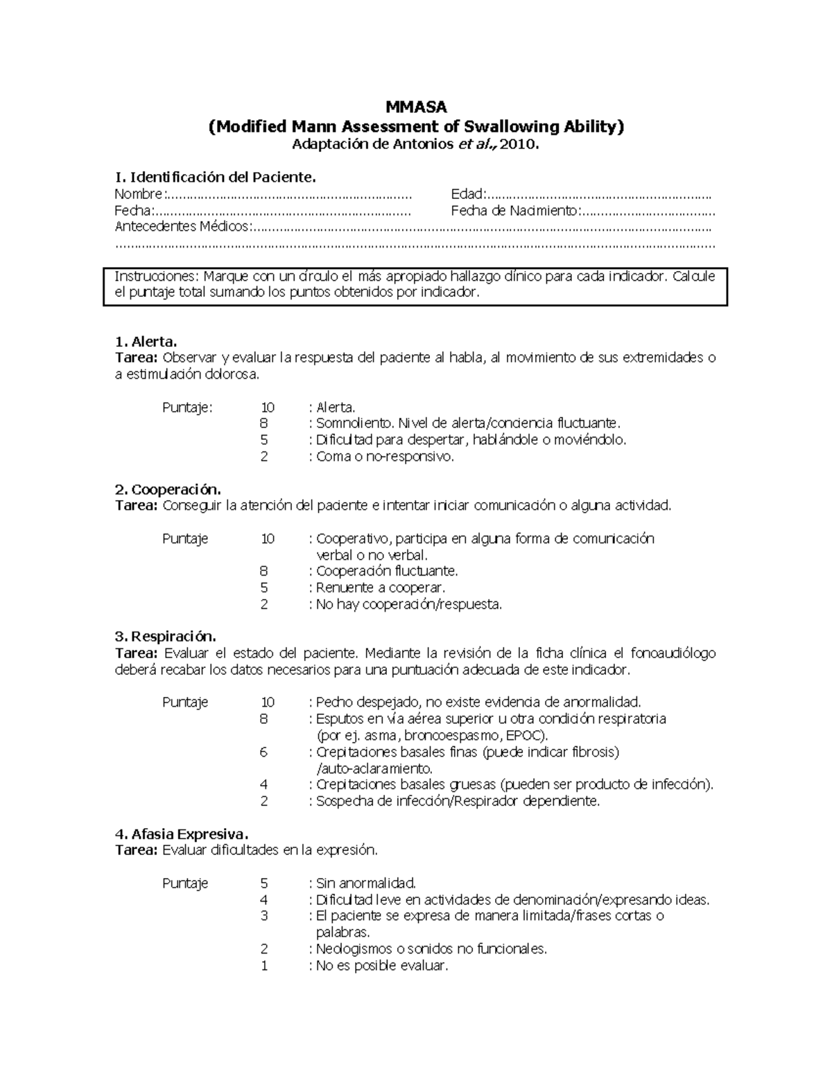 Adaptación Mmasa Final protocolo de evaluación - MMASA (Modified Mann ...