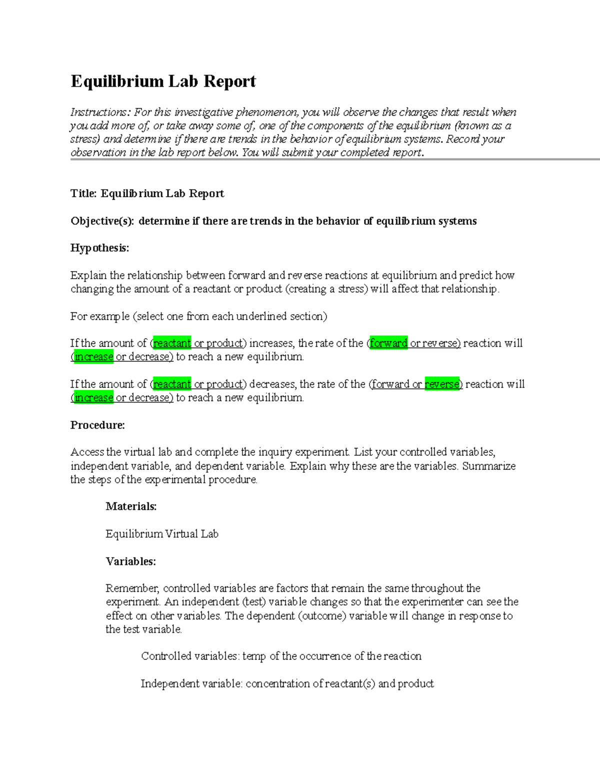 07 06 lab report Equilibrium Lab Report Instructions For this