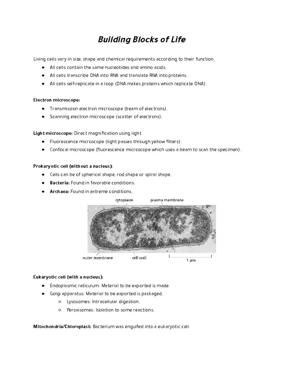 BIO130 Section 1 - Google Docs - Building Blocks of Life Living cells ...