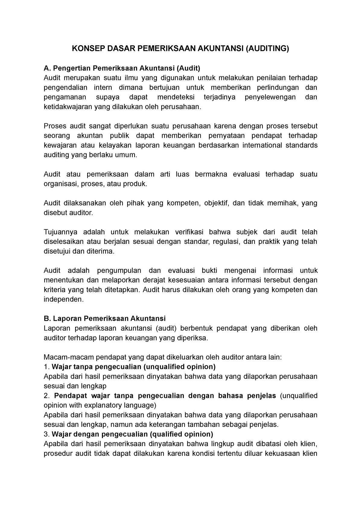 KONSEP DASAR PEMERIKSAAN AKUNTANSI (AUDITING) - Pengertian Pemeriksaan ...