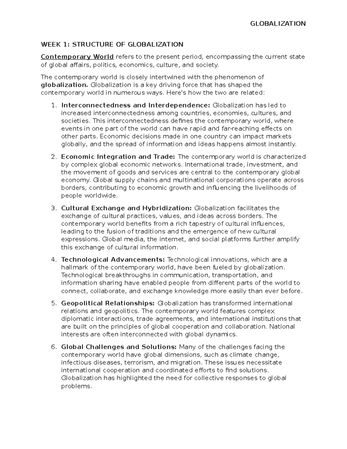 CW Week 1 Structure of Globalization - WEEK 1: STRUCTURE OF ...