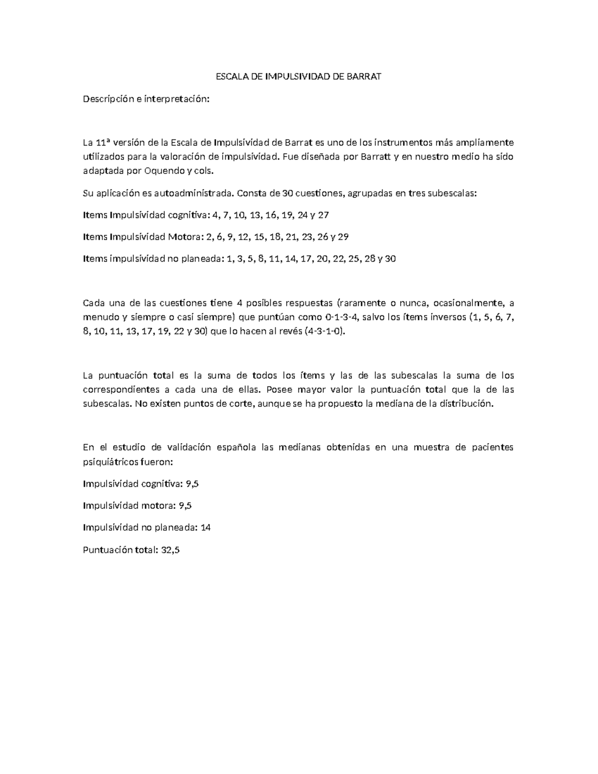 Escala DE Impulsividad DE Barrat - ESCALA DE IMPULSIVIDAD DE BARRAT ...