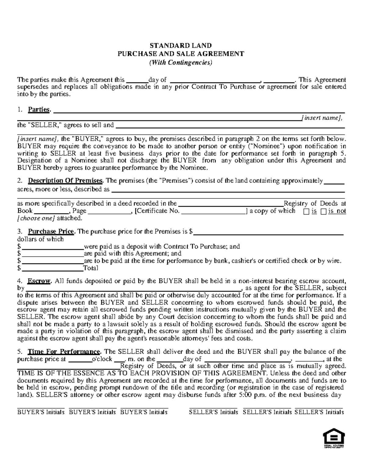 Standard Land Purchase and Sale Agreement - STANDARDLAND PURCHASE AND ...