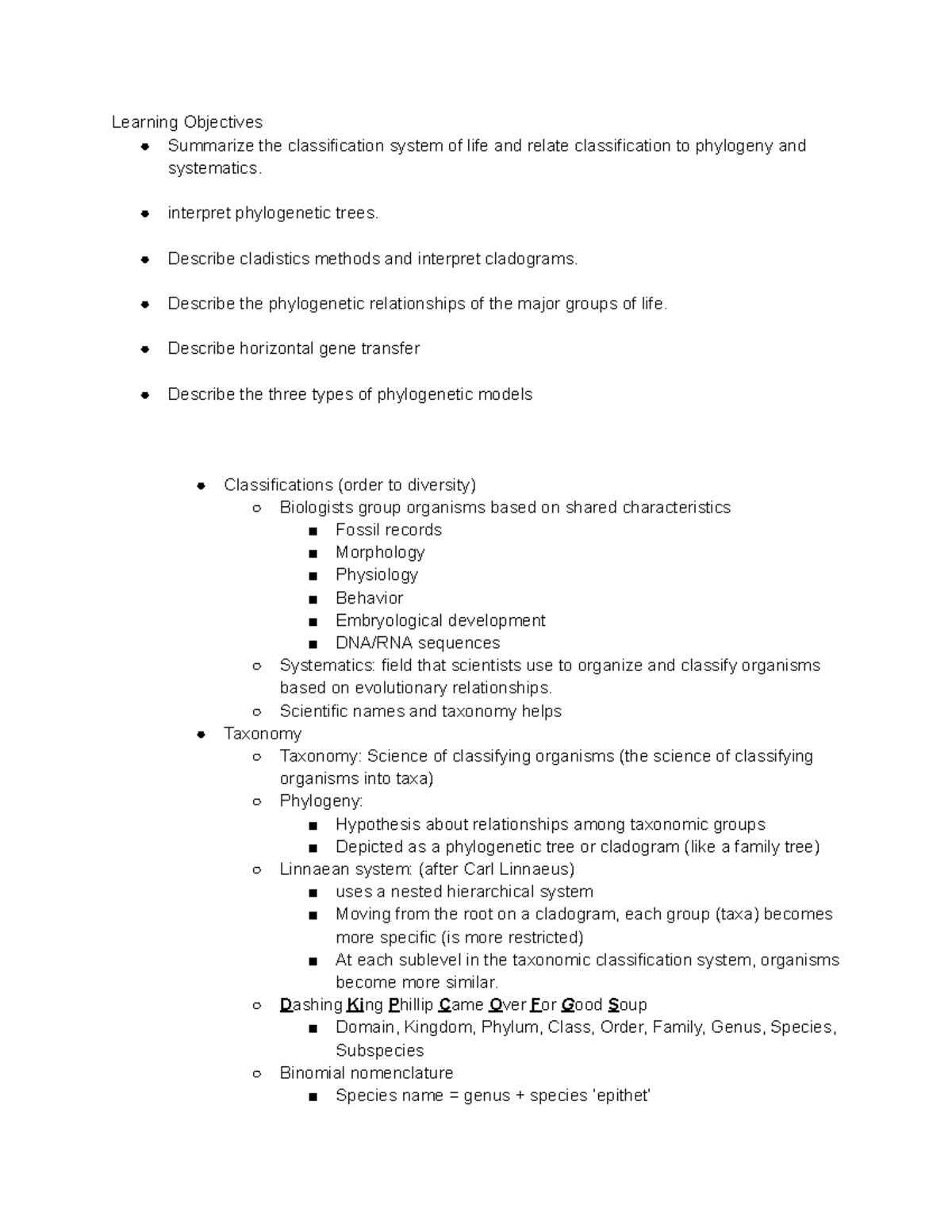 Ch 20 Phylogenies and the History of Life Learning Objectives