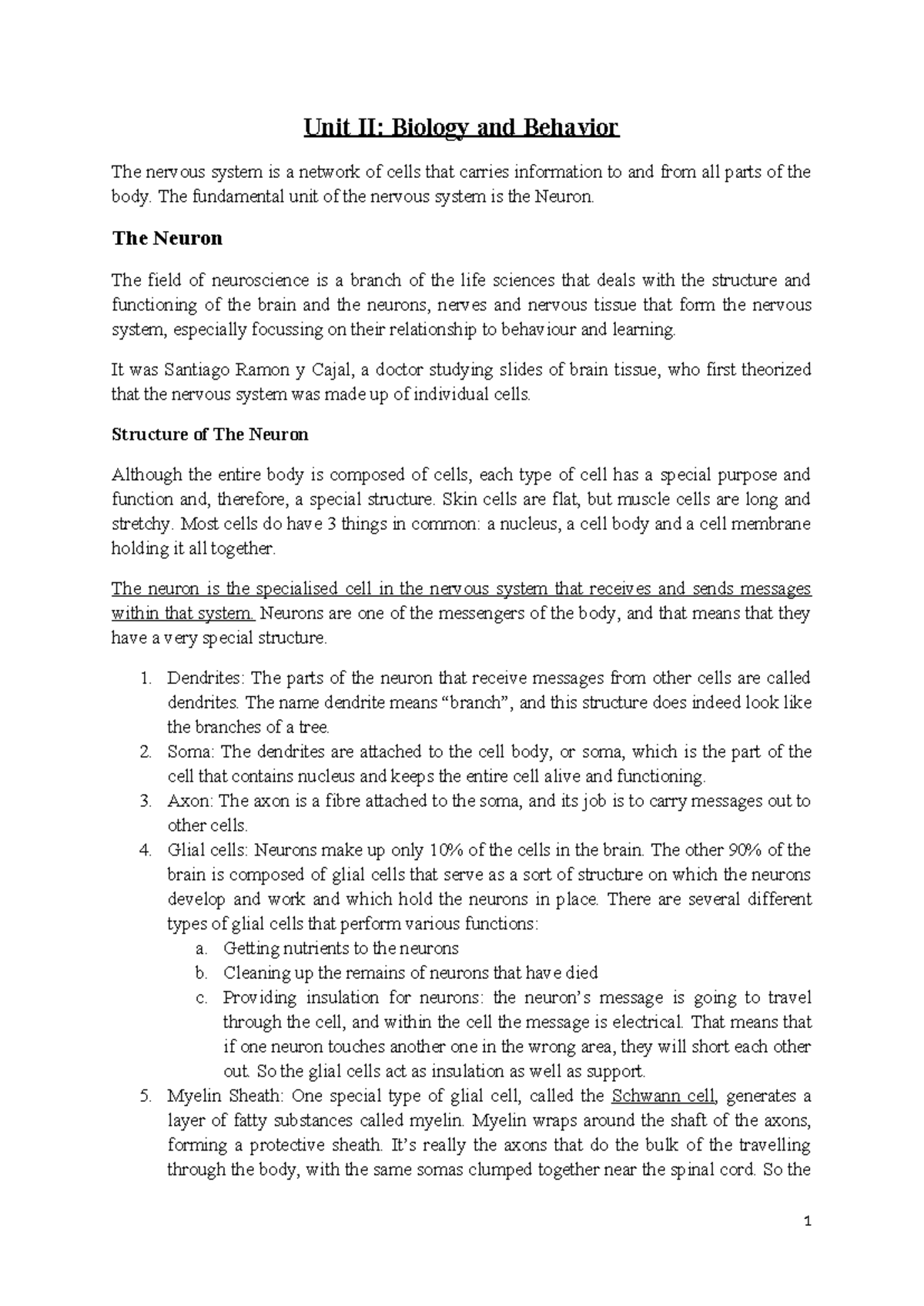 Biology and behavior - its 2nd sem notes for psychology students - Unit ...