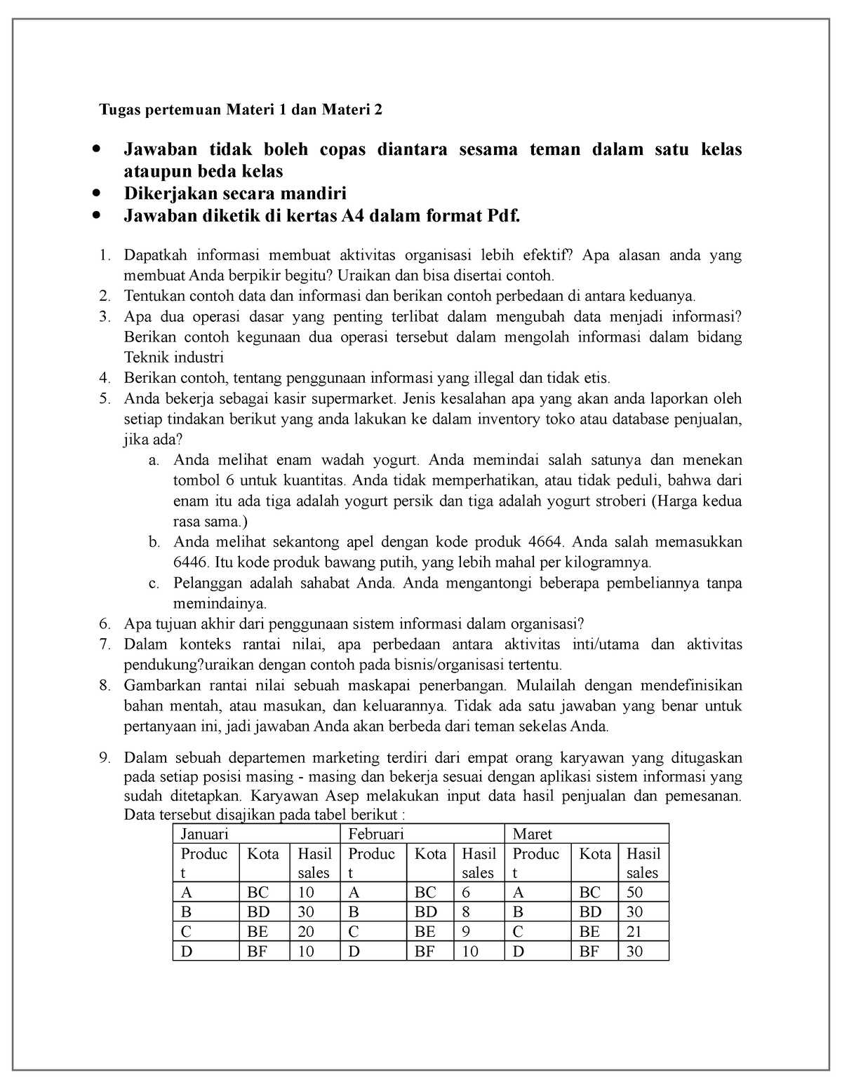 Kuis 1 B - Tugas Pertemuan Materi 1 Dan Materi 2 Jawaban Tidak Boleh ...