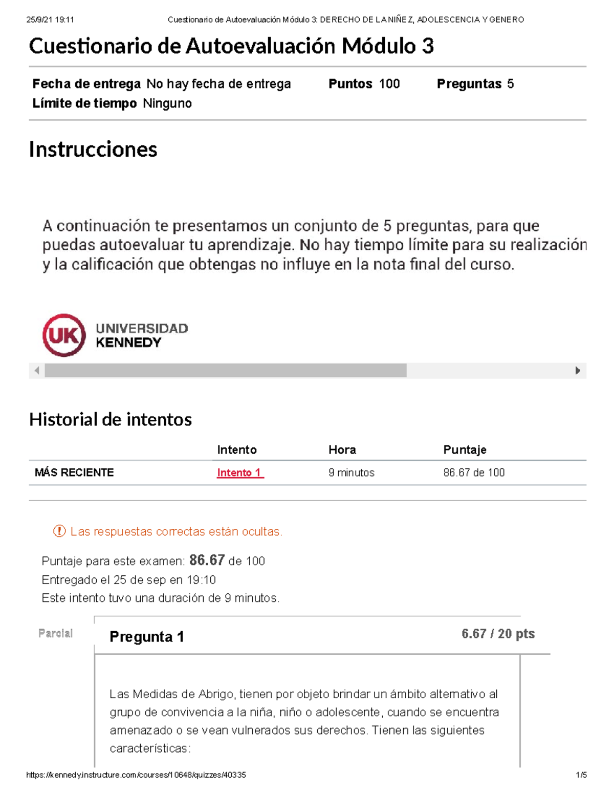 Cuestionario De Autoevaluación Módulo 3 NIÑEZ ADOLESCENCIA Y GENERO ...