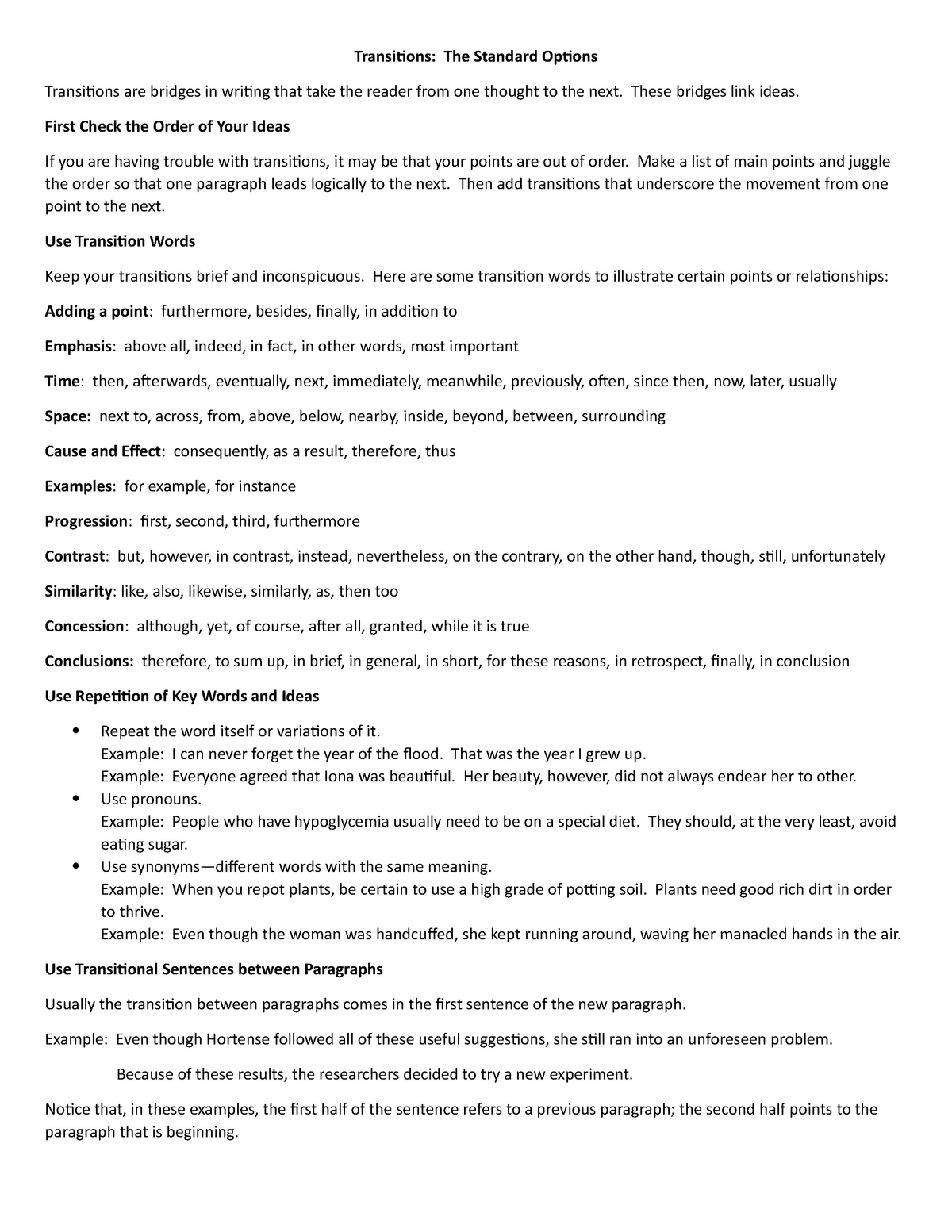 Transitions - Lecture Notes 16 - Transitions: The Standard Options 