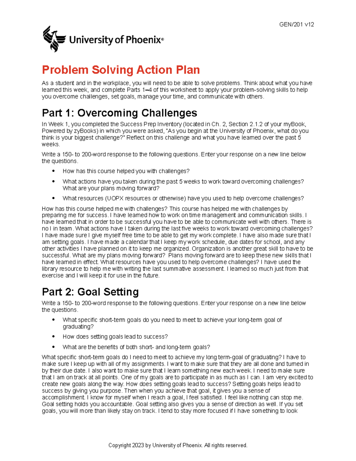 Gen201 v12 wk5 problem solving action plan Meranda Ramsey - GEN/201 v ...