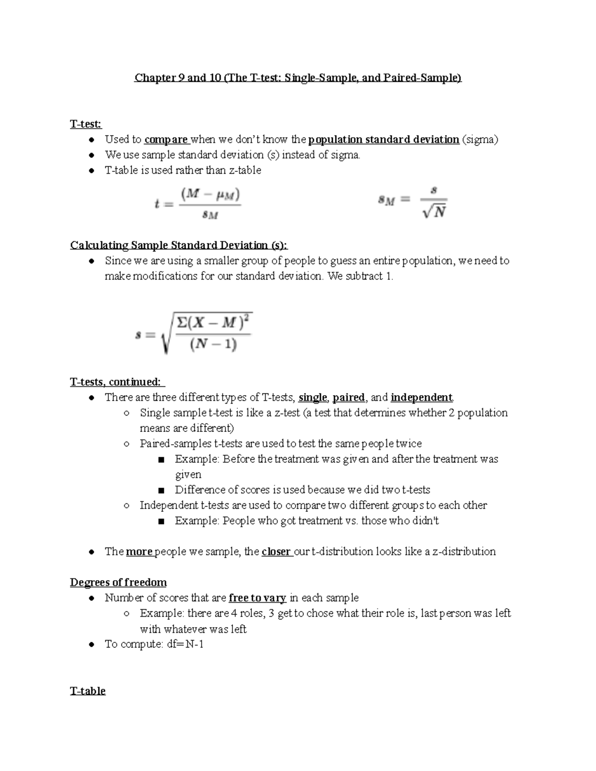 Study Guide Chapters 9-14 - Chapter 9 and 10 (The T-test: Single-Sample ...