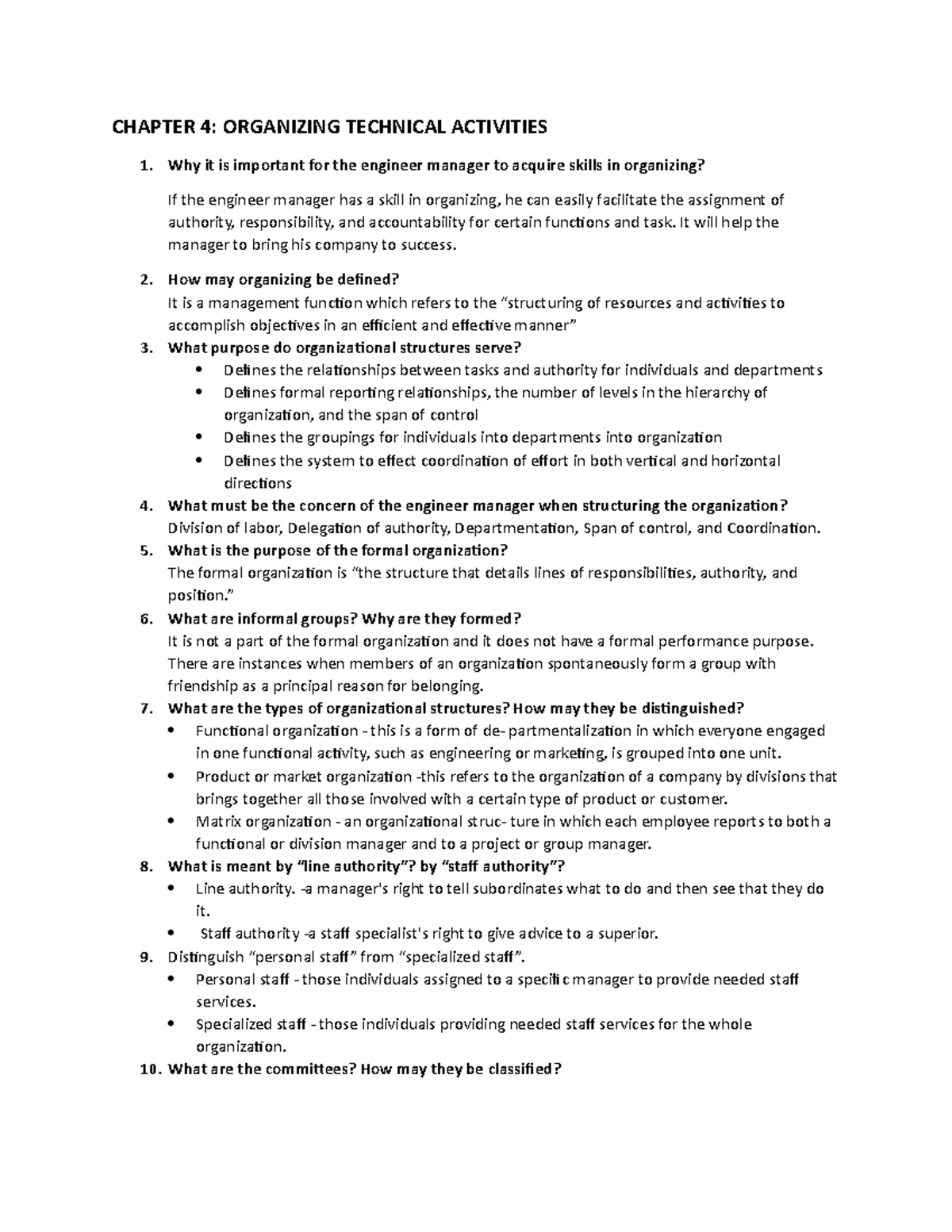 Chapter-4 - Chapter 4 - CHAPTER 4: ORGANIZING TECHNICAL ACTIVITIES Why ...