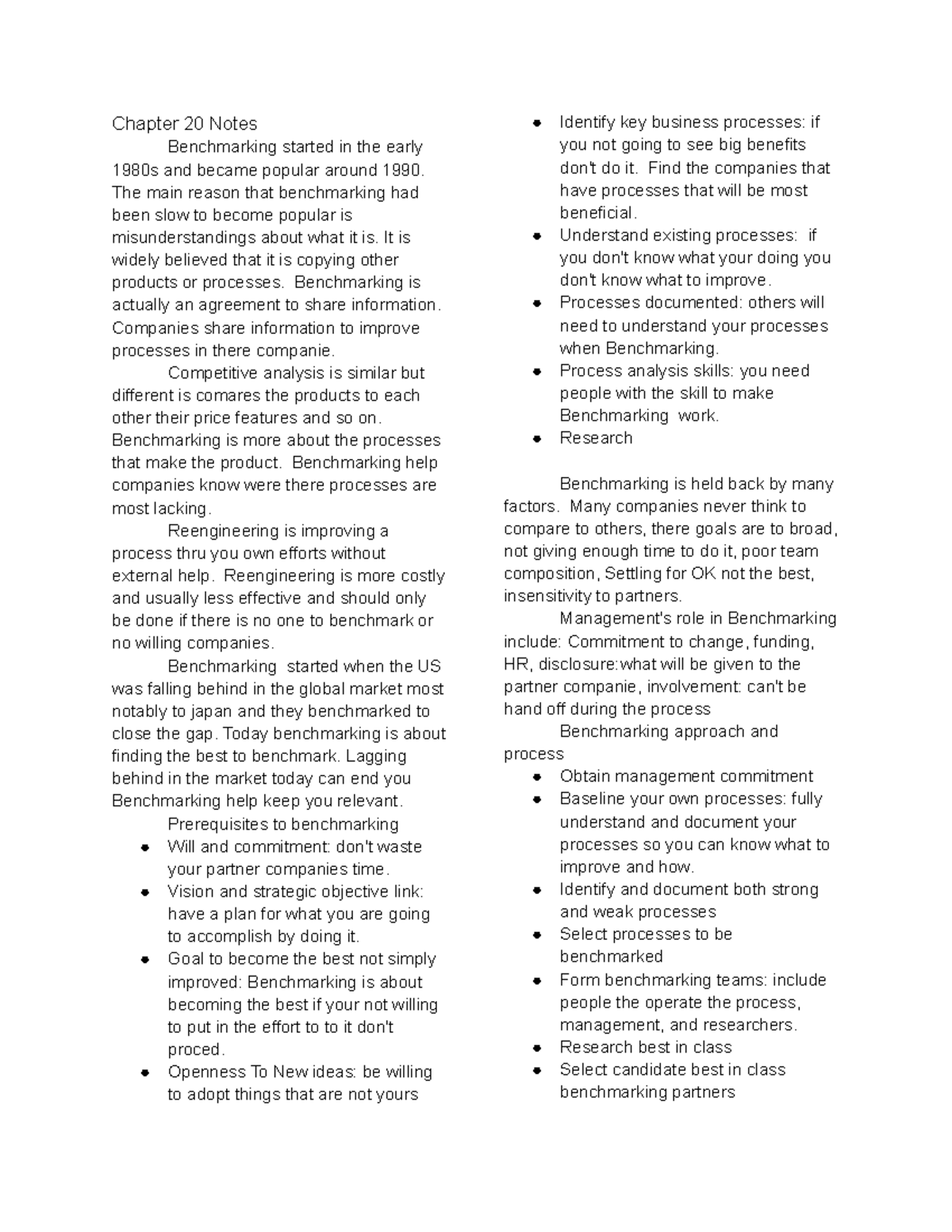 Chapter 20 Notes Summary Quality Assurance in Technology Chapter 20