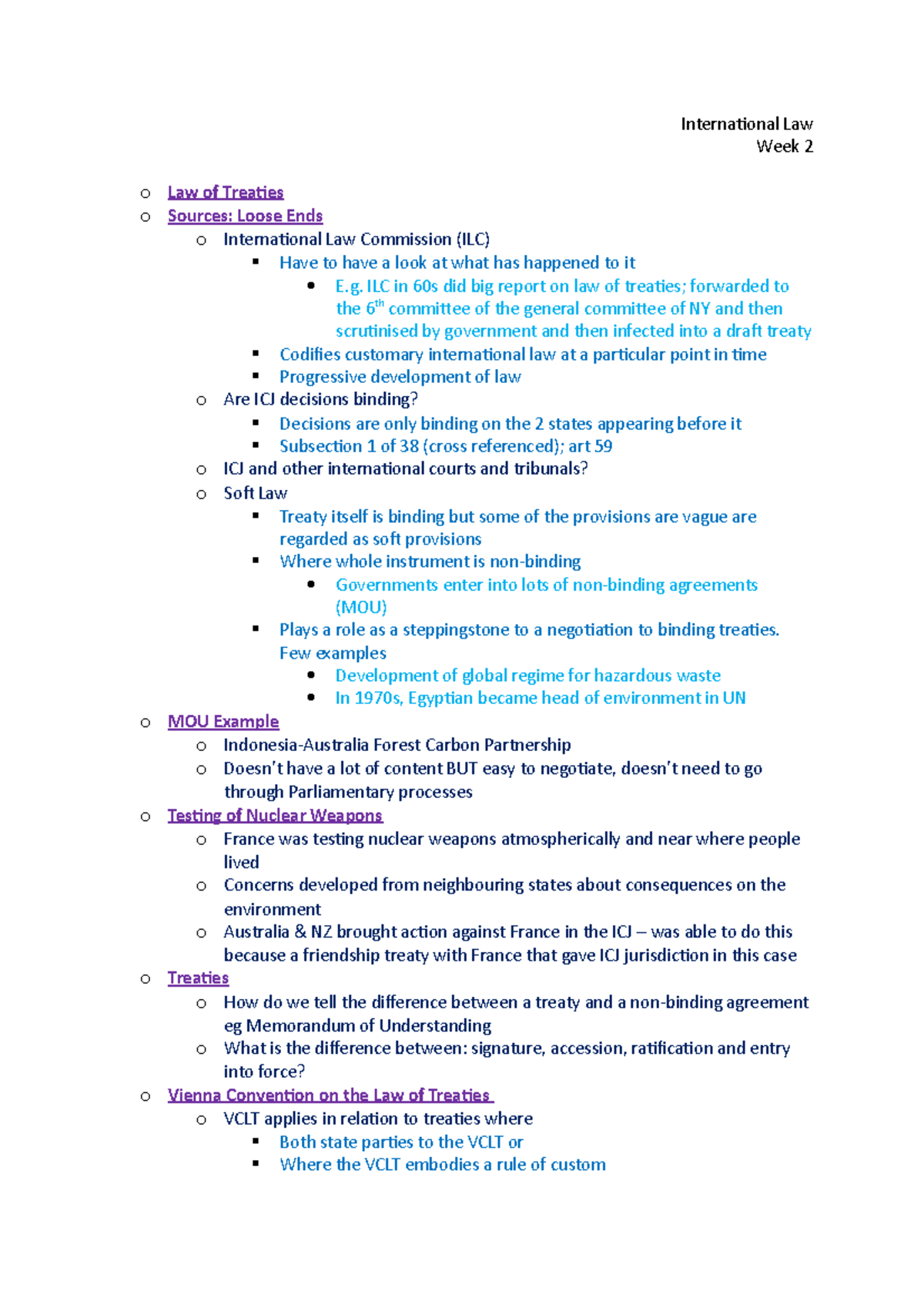 Law Of Treaties - International Law Week 2 o Law of Treaties o Sources ...