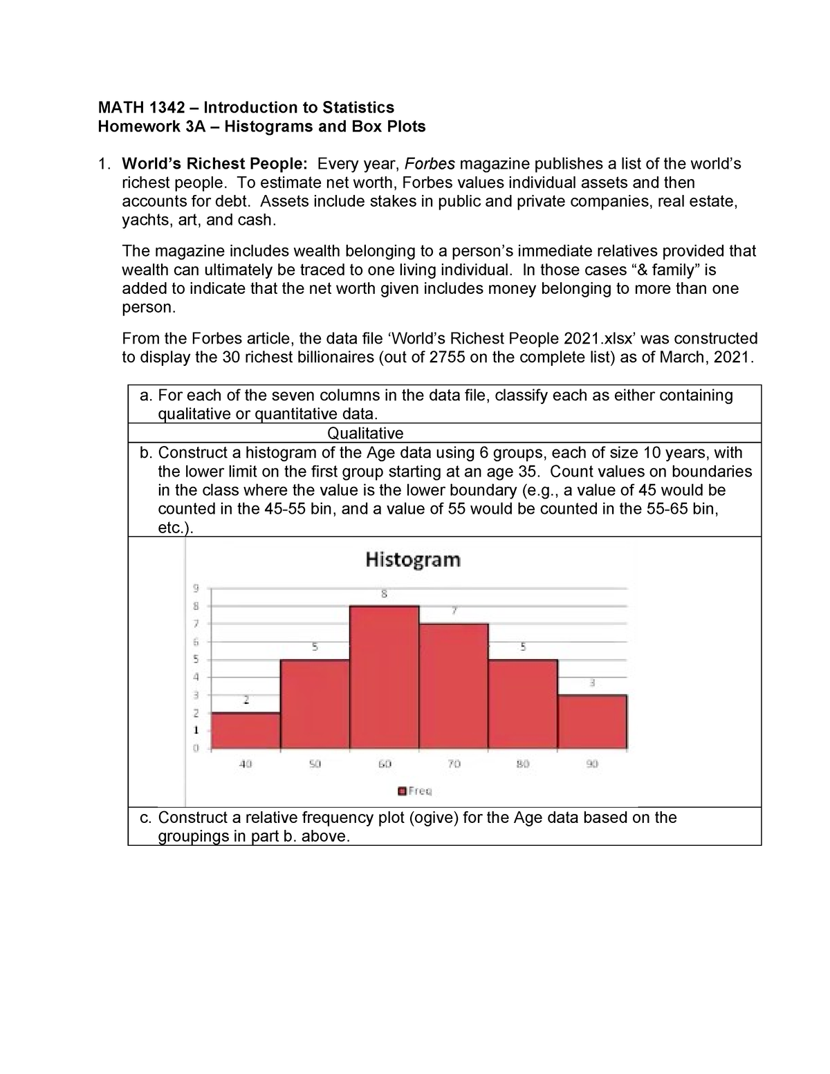 MATH 1342 - HW 3A - Henderson class. - MATH 1342 – Introduction to ...