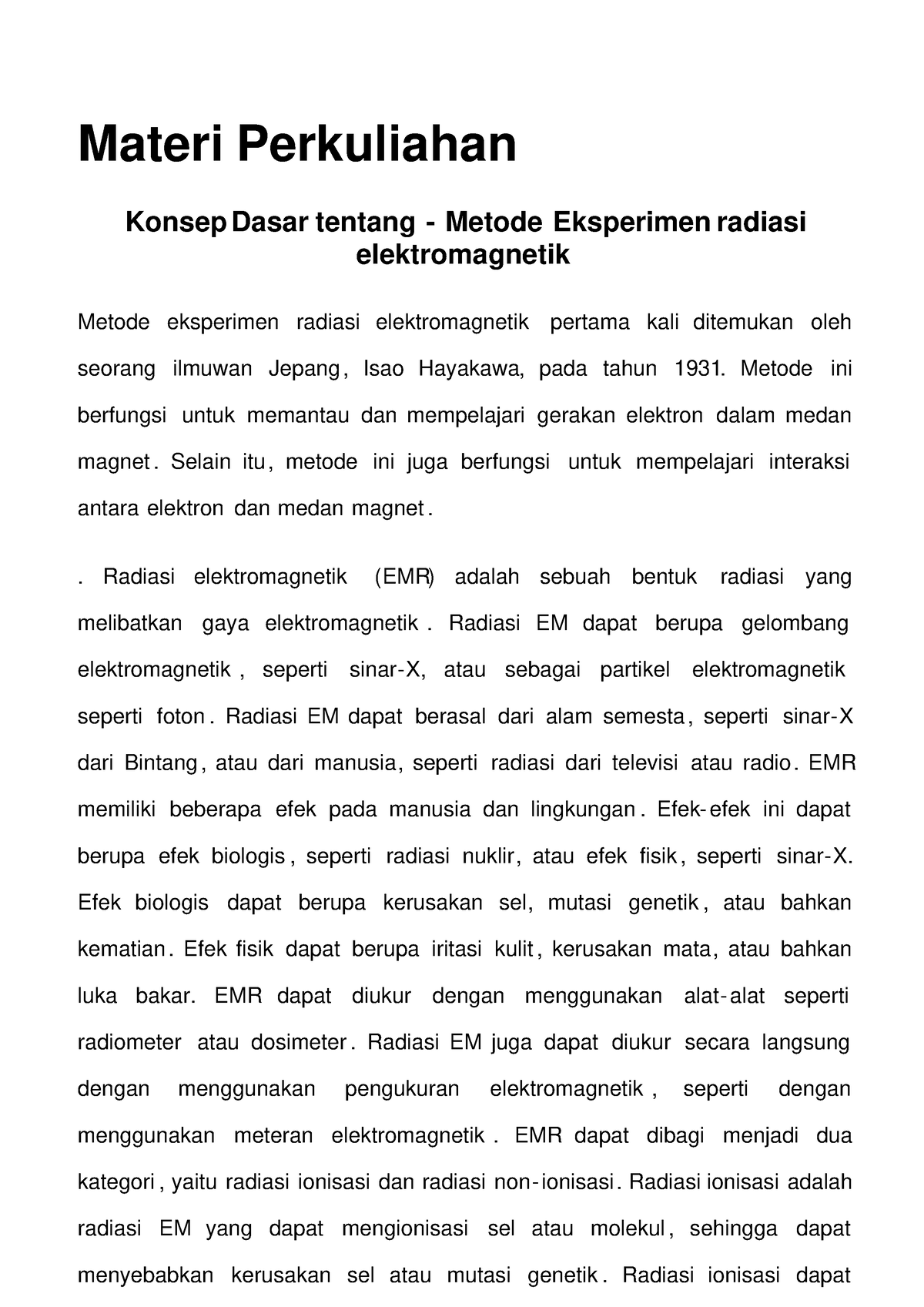 Materi Kuliah -Metode Eksperimen radiasi elektromagnetik - Materi