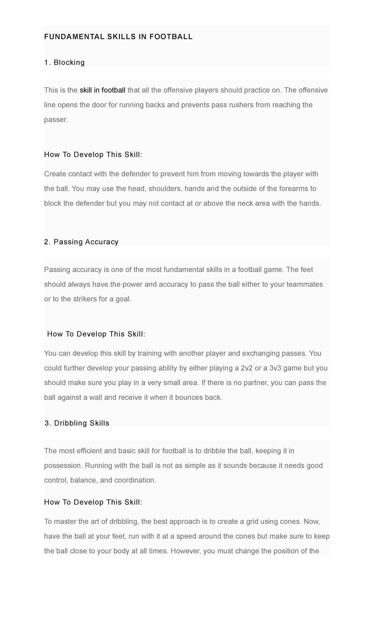 Fundamental Skills IN Football FUNDAMENTAL SKILLS IN FOOTBALL