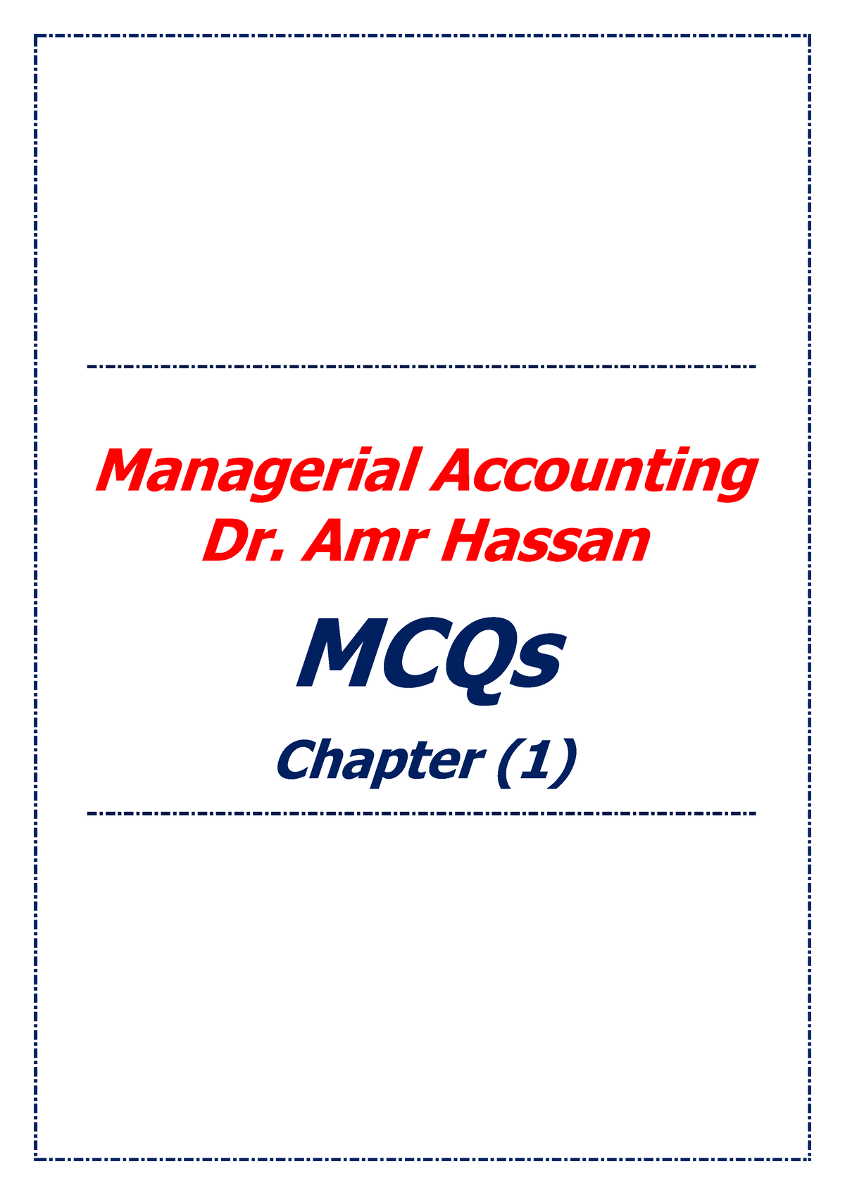 Managerial Accounting - MCQs - Chapter 1 - Managerial Accounting Dr ...