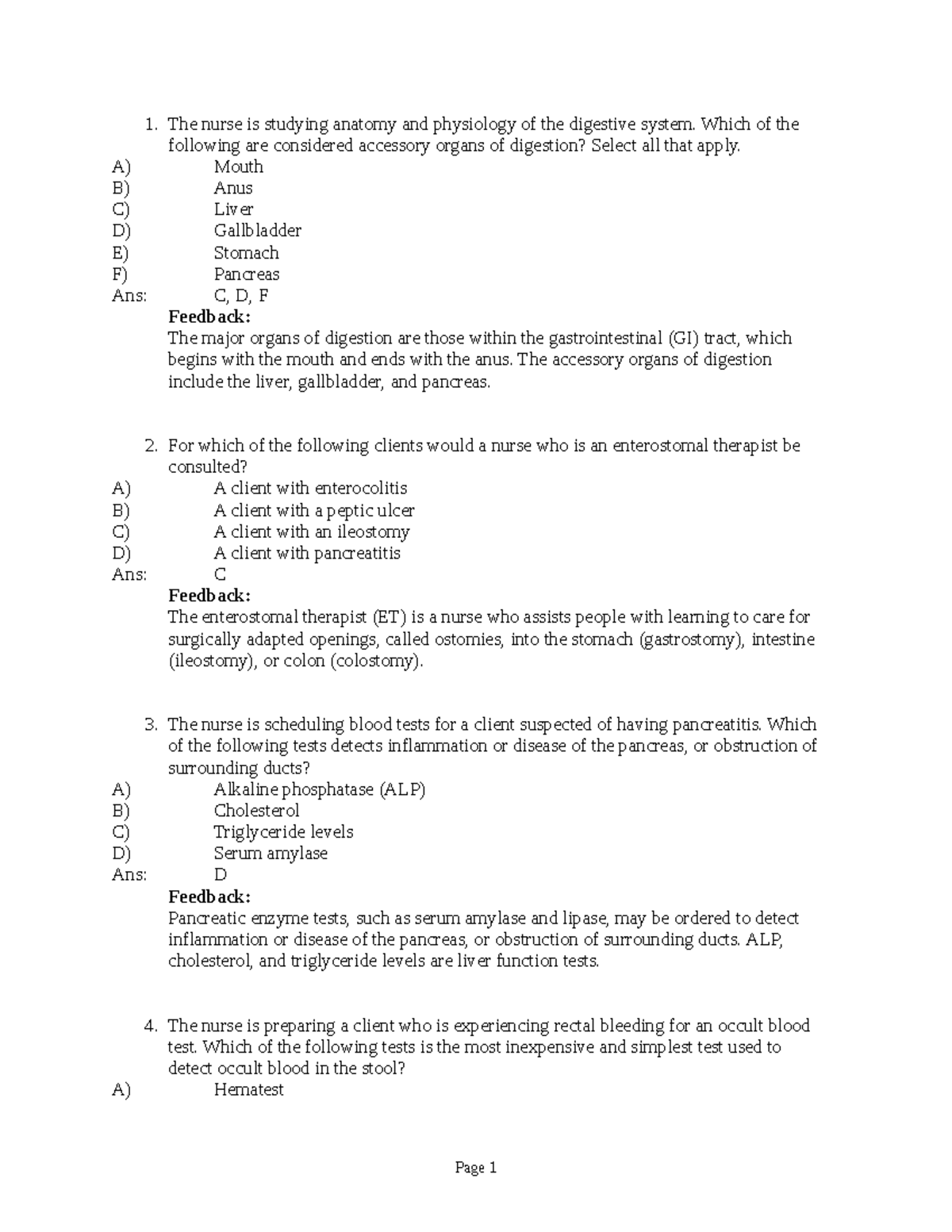 Chapter 88 Digestive Disorders - The nurse is studying anatomy and ...