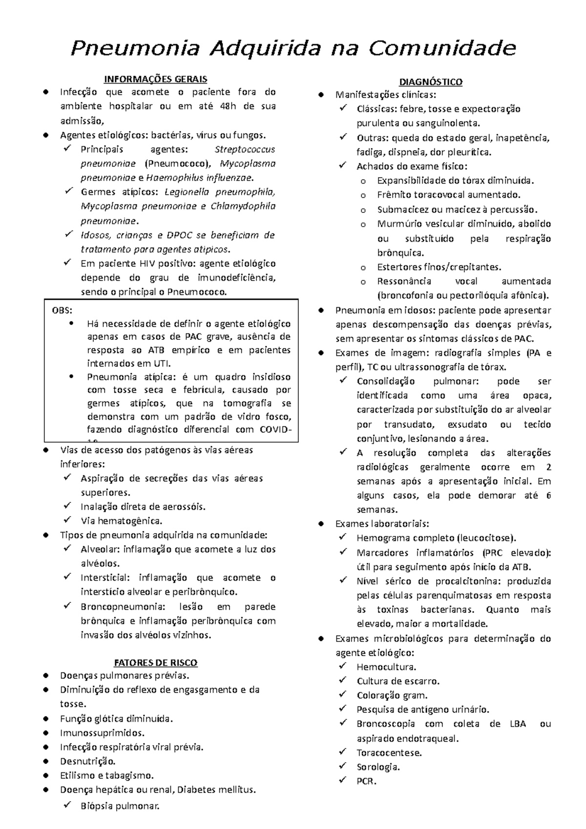 Pneumonia 1 - Pneumonia Adquirida na Comunidade INFORMAÇÕES GERAIS ...