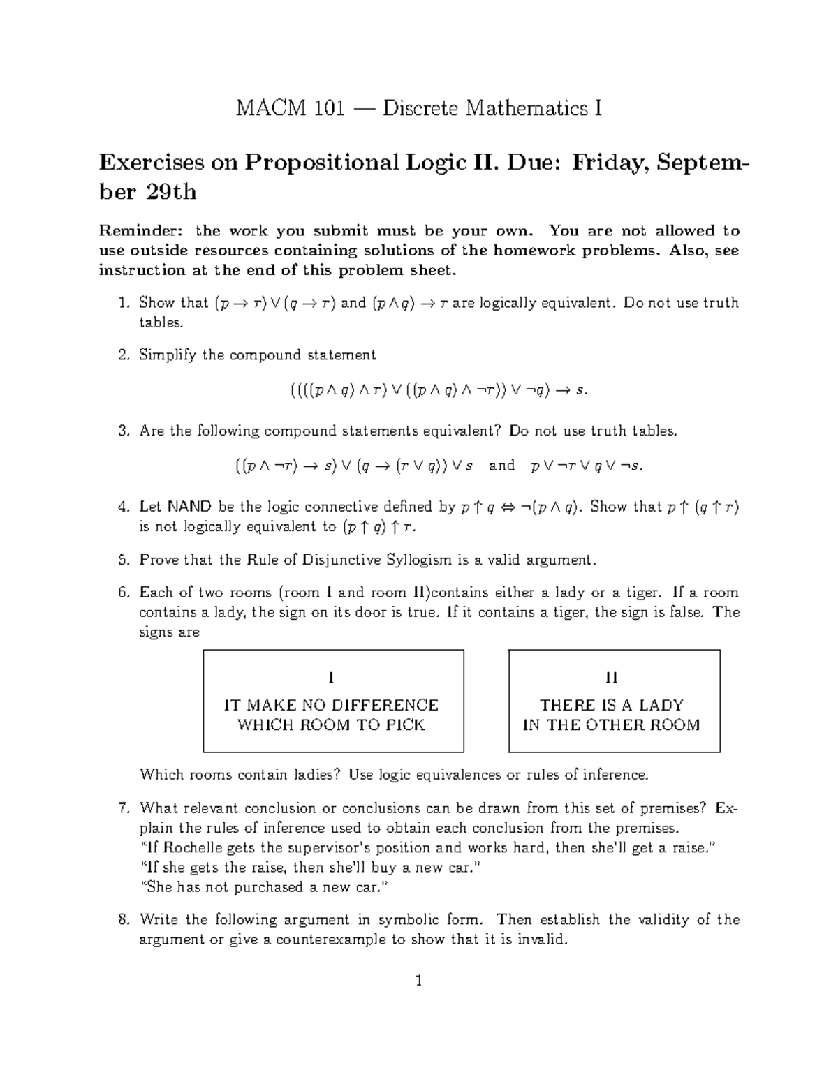Homework 2 assignment - MACM 101 — Discrete Mathematics I Exercises on ...