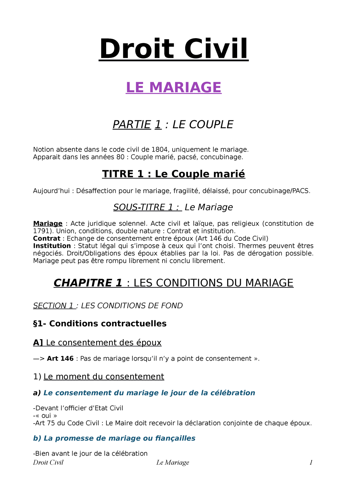 exemple de dissertation juridique sur le mariage