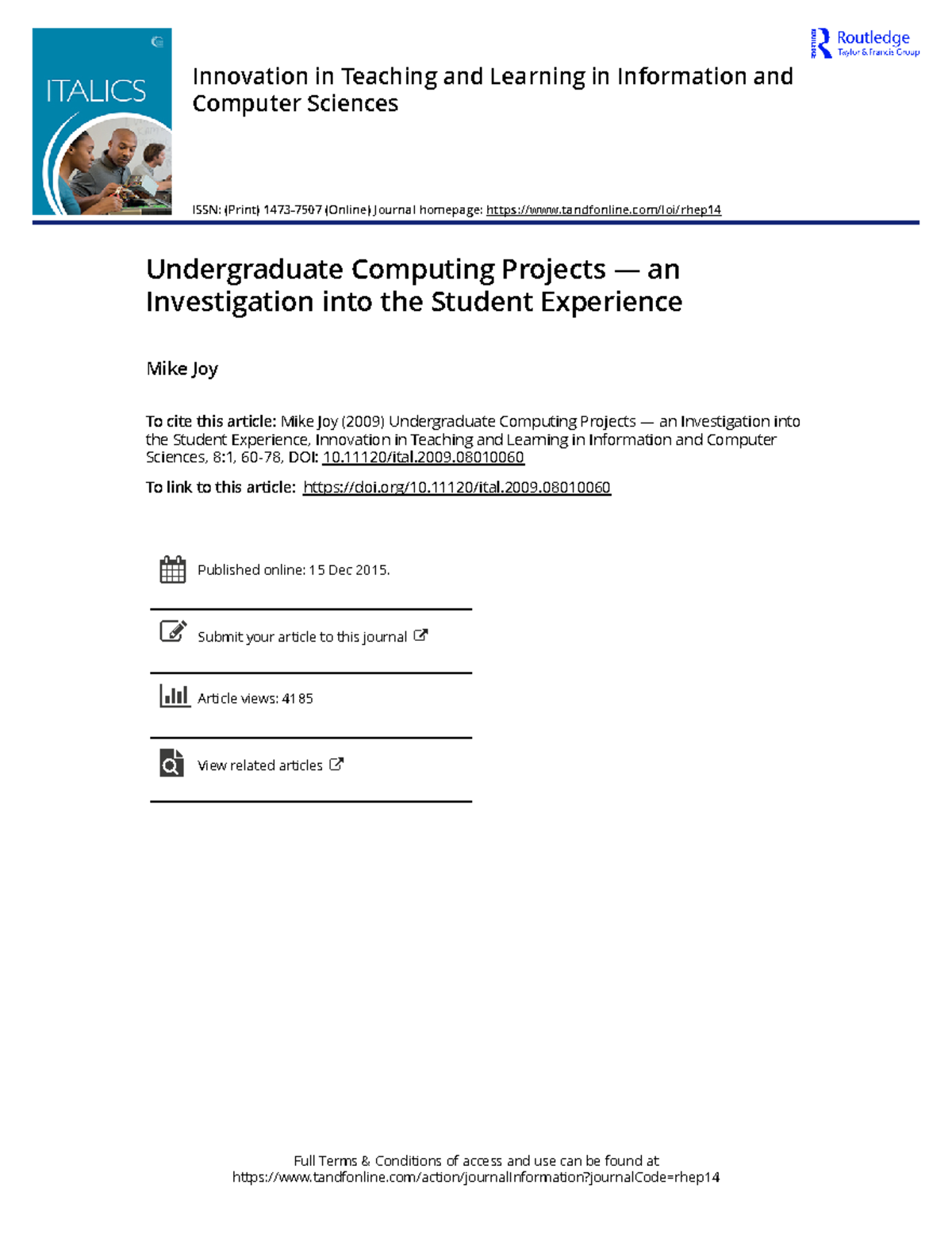 Undergraduate Computing Projects an Investigation into the Student ...