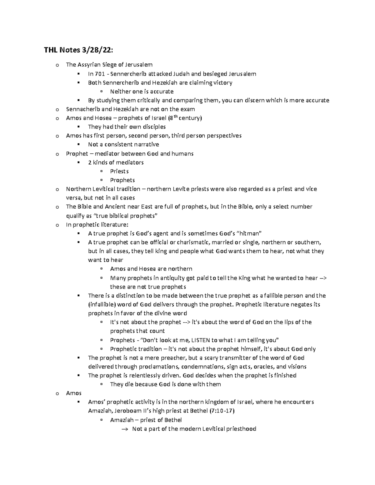 THL Notes 3 - Amos and Hosea - THL Notes 3/28/22: o The Assyrian Siege ...