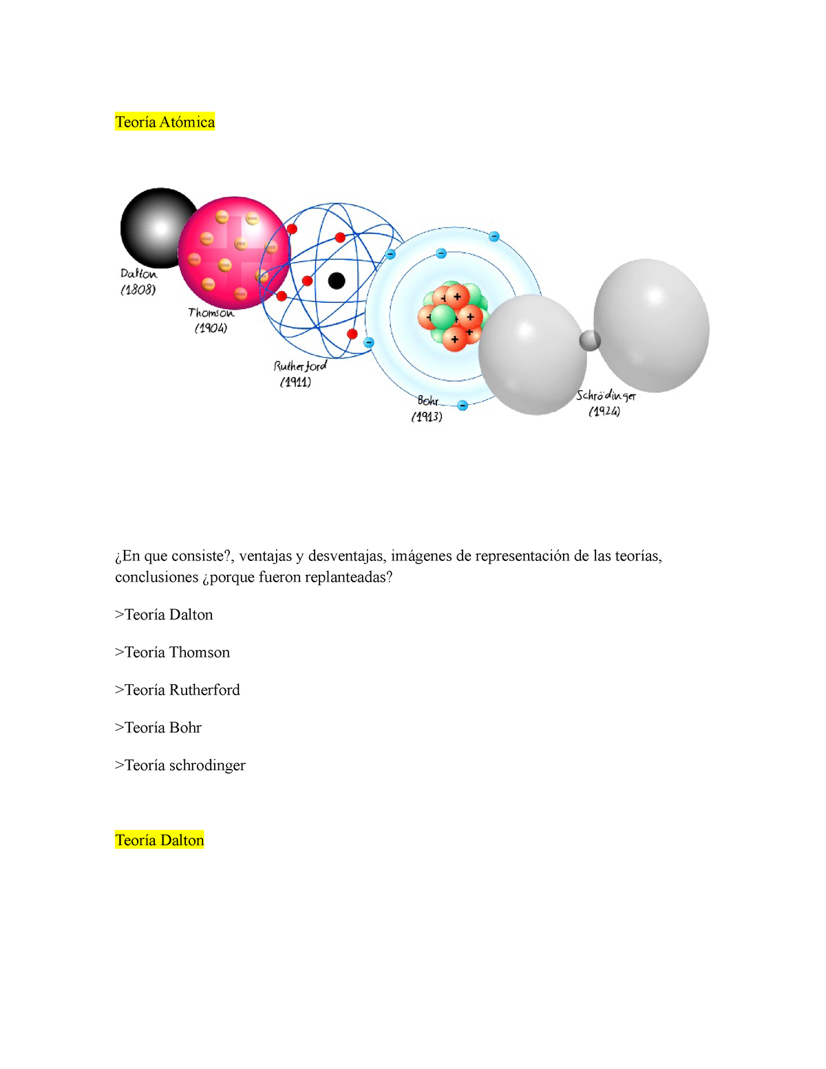 Teoria Atómicas^ - Contiene material básico - Teoría Atómica ¿En que  consiste?, ventajas y - Studocu