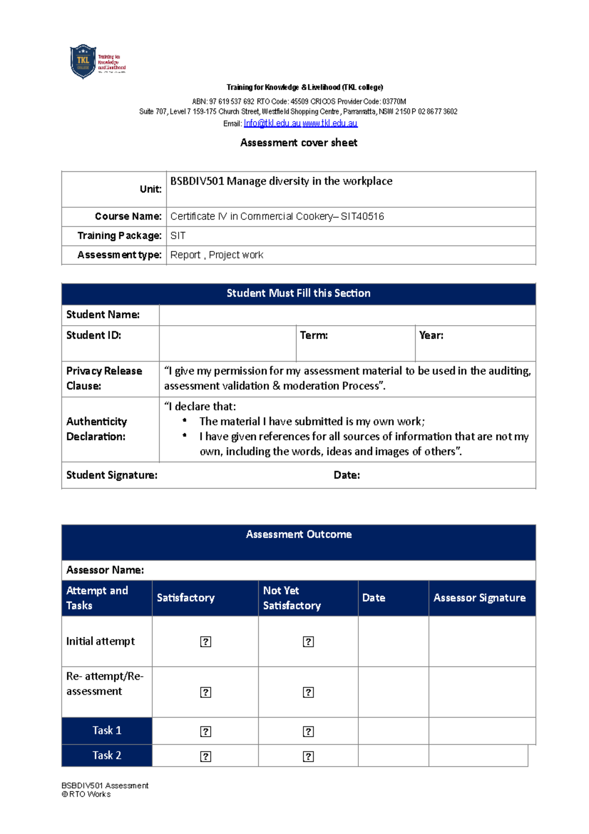 Bsbdiv 501 Student Assessment Tasks 1 updated - ABN: 97 619 537 692 RTO ...