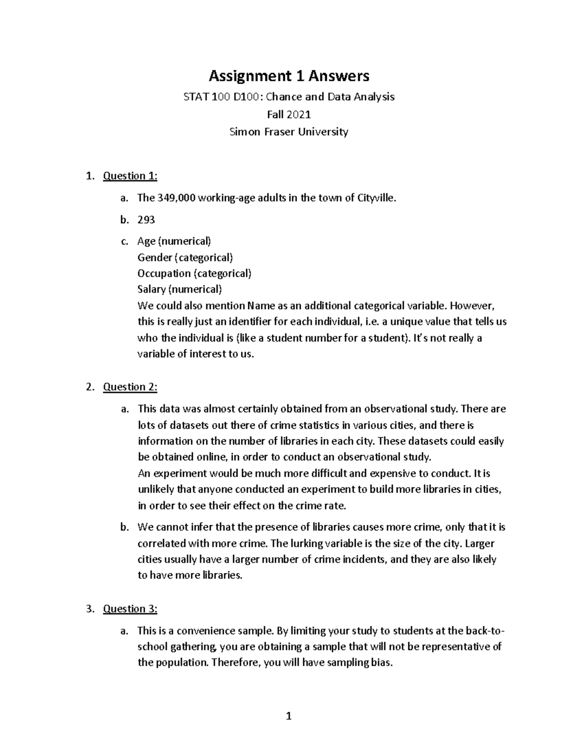 Assignment 1-6 Answers - BUS 201 - SFU - Studocu