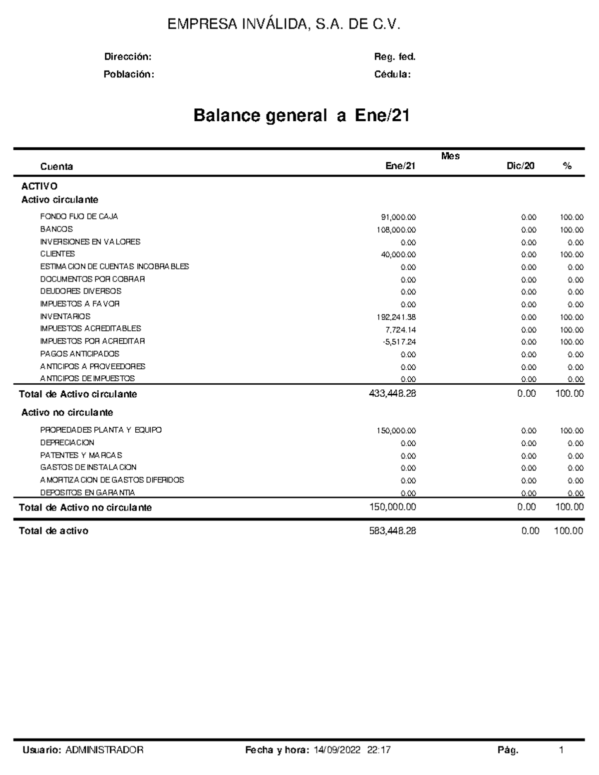 Balance general costos- SAPG - EMPRESA INVÁLIDA, S. DE C. Dirección ...