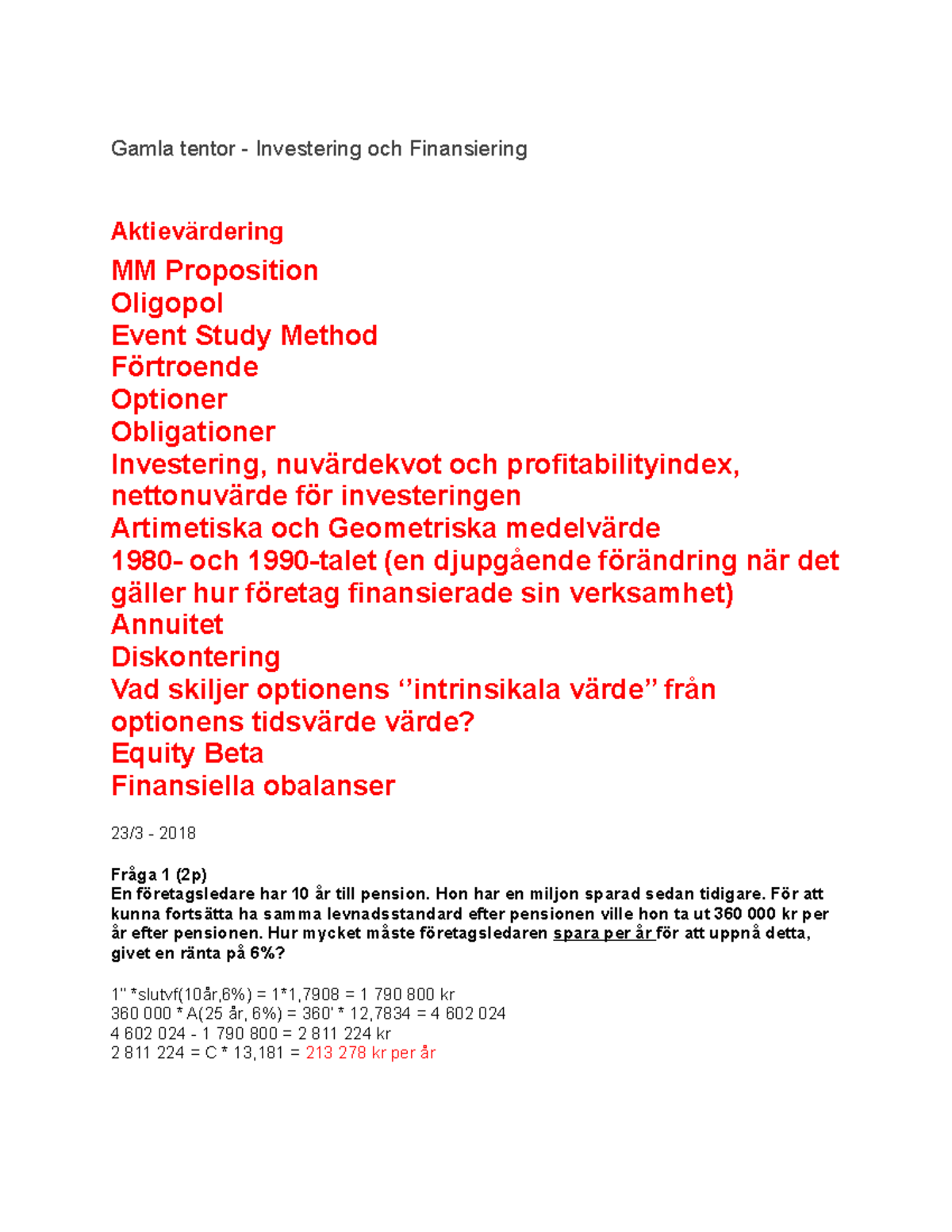 Gamla Tentor- Investering Och Finansiering - Gamla Tentor - Investering ...