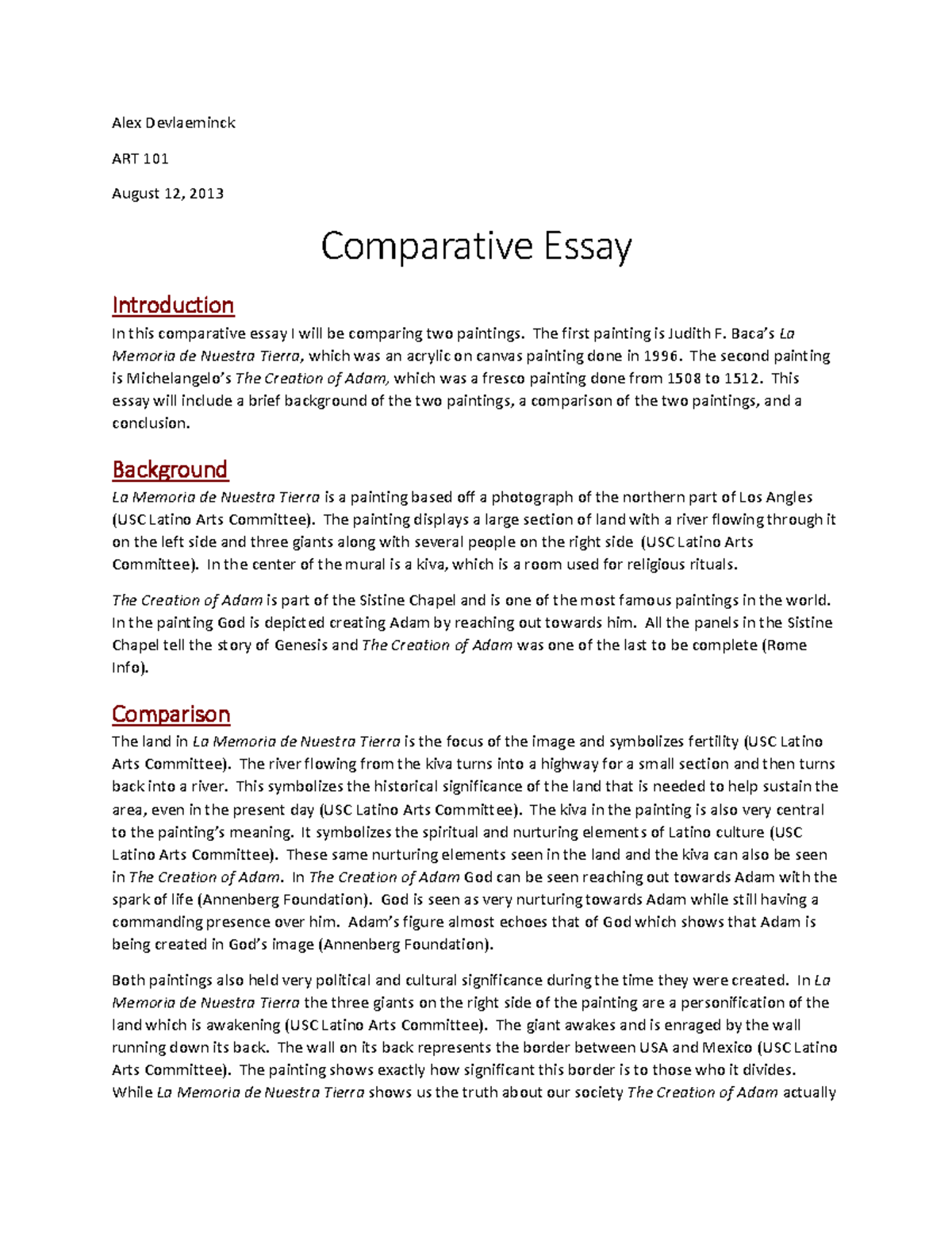 comparison essay idea