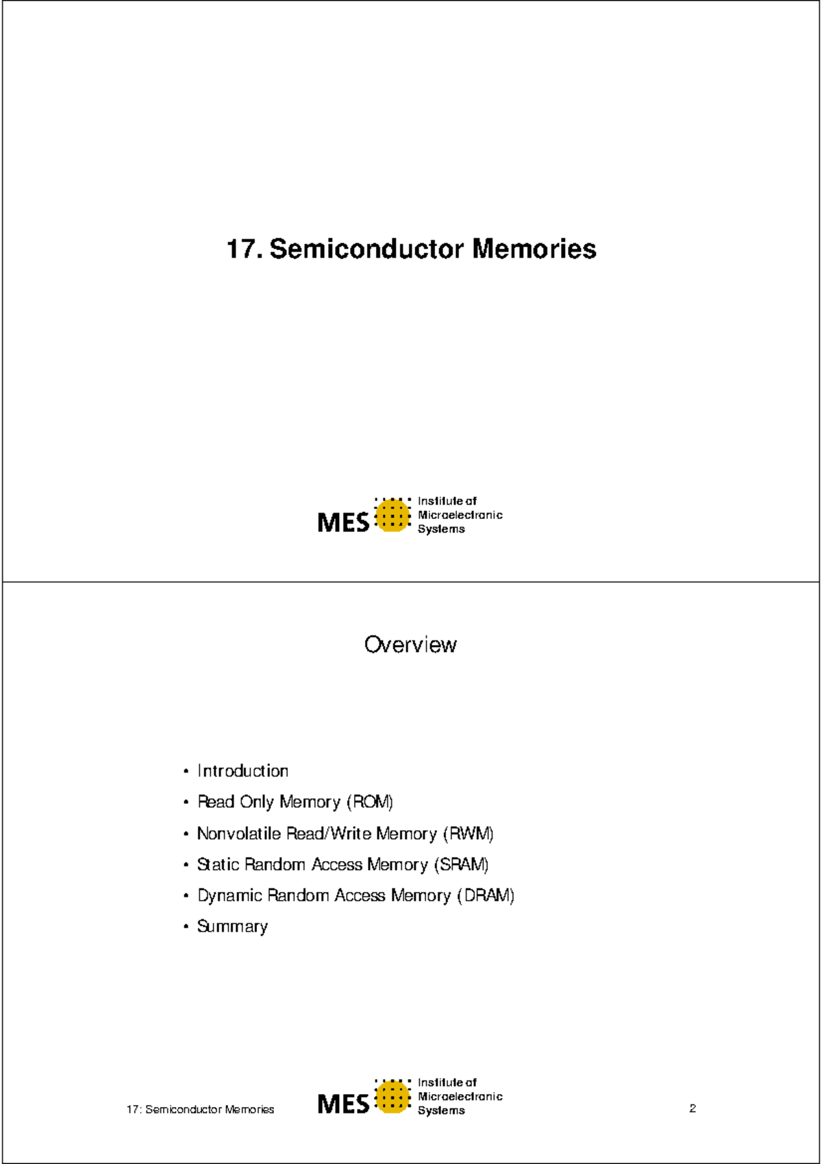 Memories(important notes ece - Institute of Microelectronic Systems 17 ...