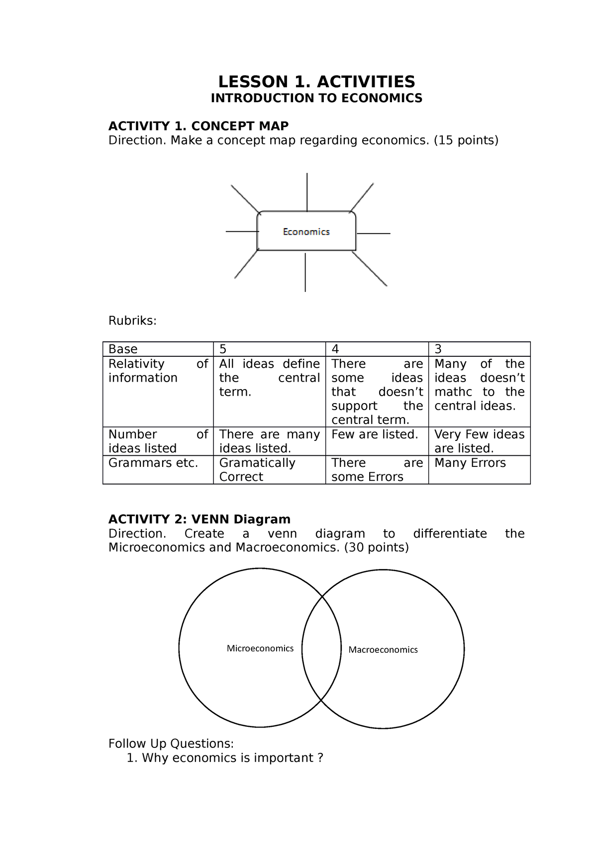 SSE104- Chapter 1 Activities - LESSON 1. ACTIVITIES INTRODUCTION TO ...