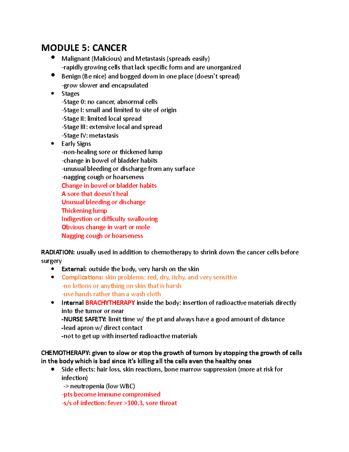 Theory III exam 2 notes - MODULE 5: CANCER Malignant (Malicious) and ...