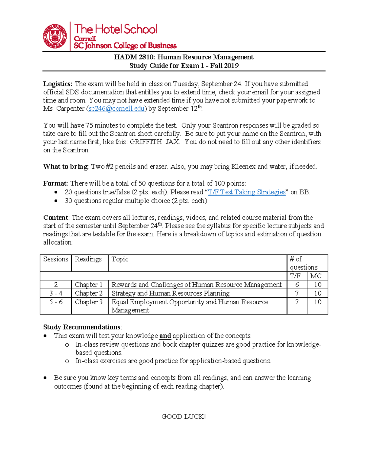Exam 1- Study Guide - Warning: TT: undefined function: 32 HADM 2810 ...