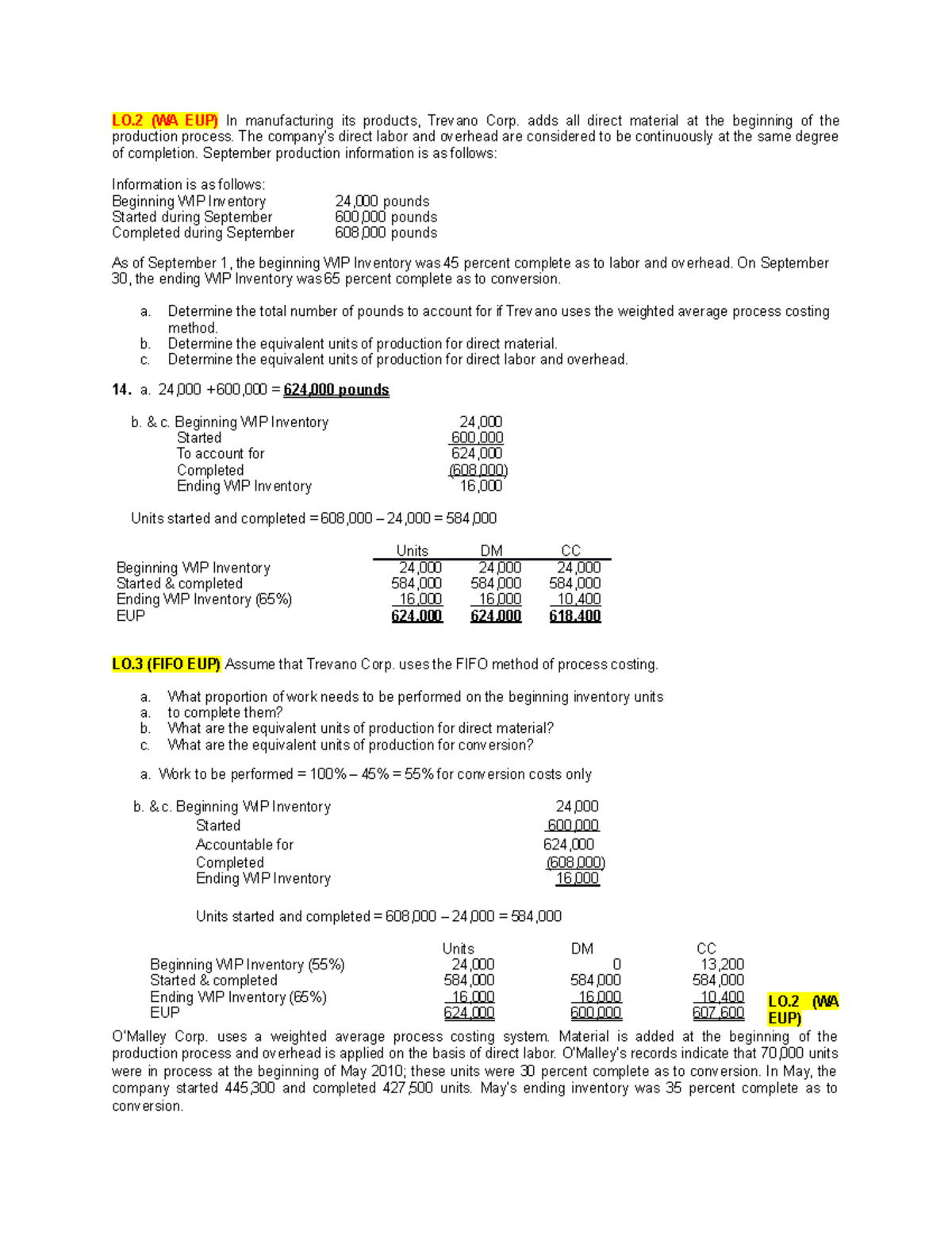 ACCO 2007 3 Process Costing Application - LO (WA EUP) In manufacturing ...