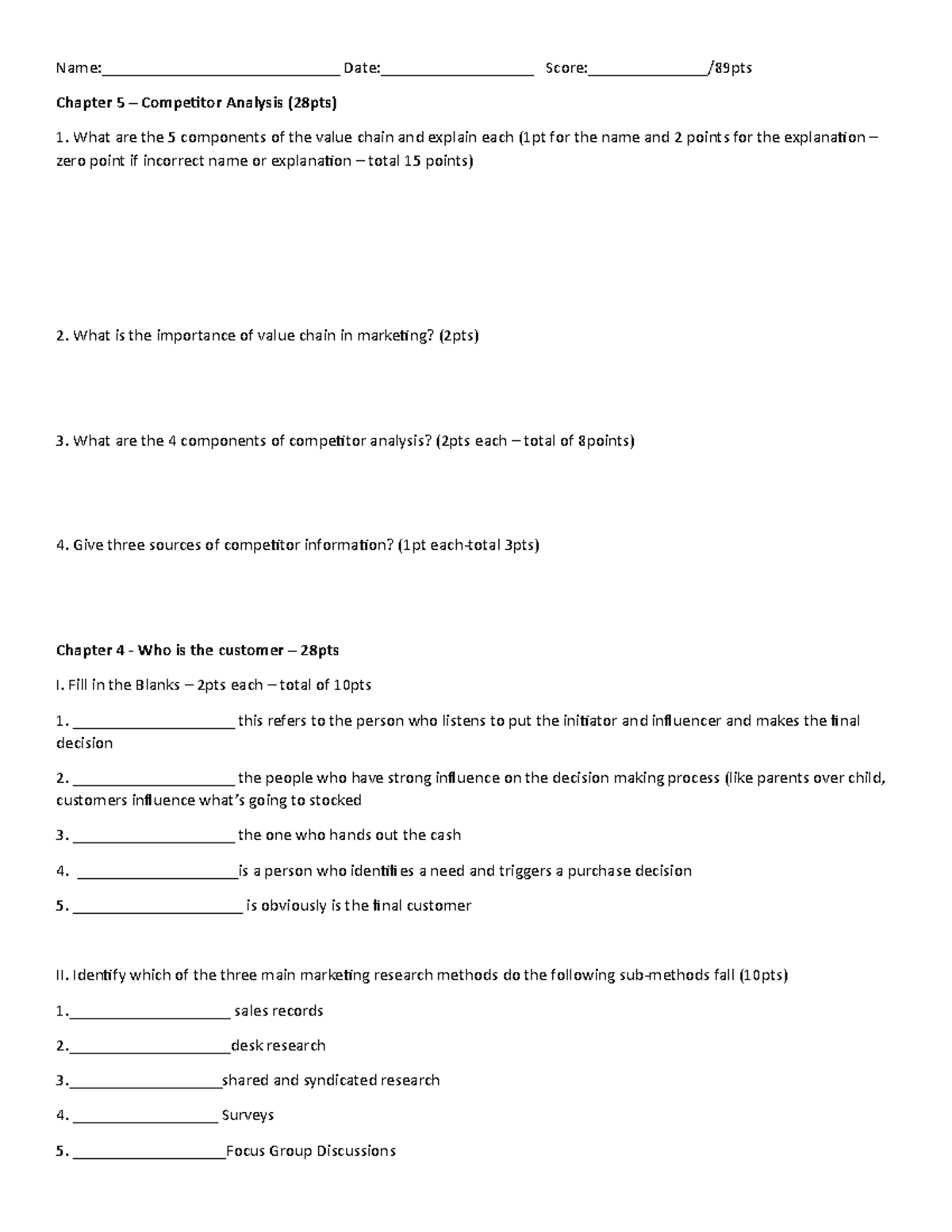 Quiz 2 5 February, questions and answers - Chapter 5 Competitor ...