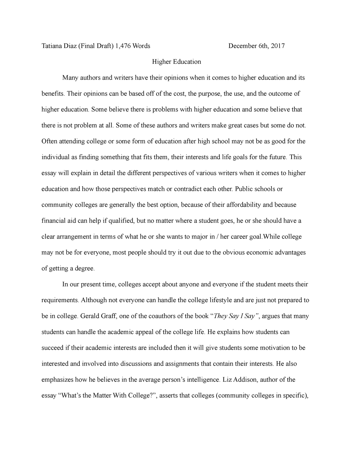 Essay on college education benefits